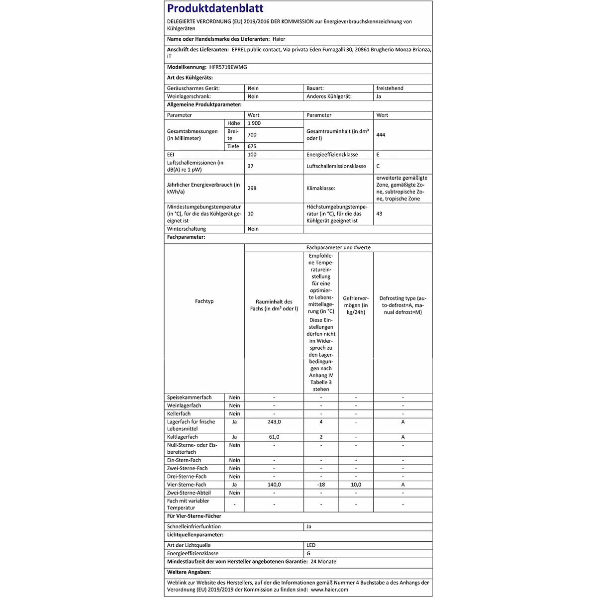 Frigorífico combinado Haier HFR5719EWMG 190 Plateado