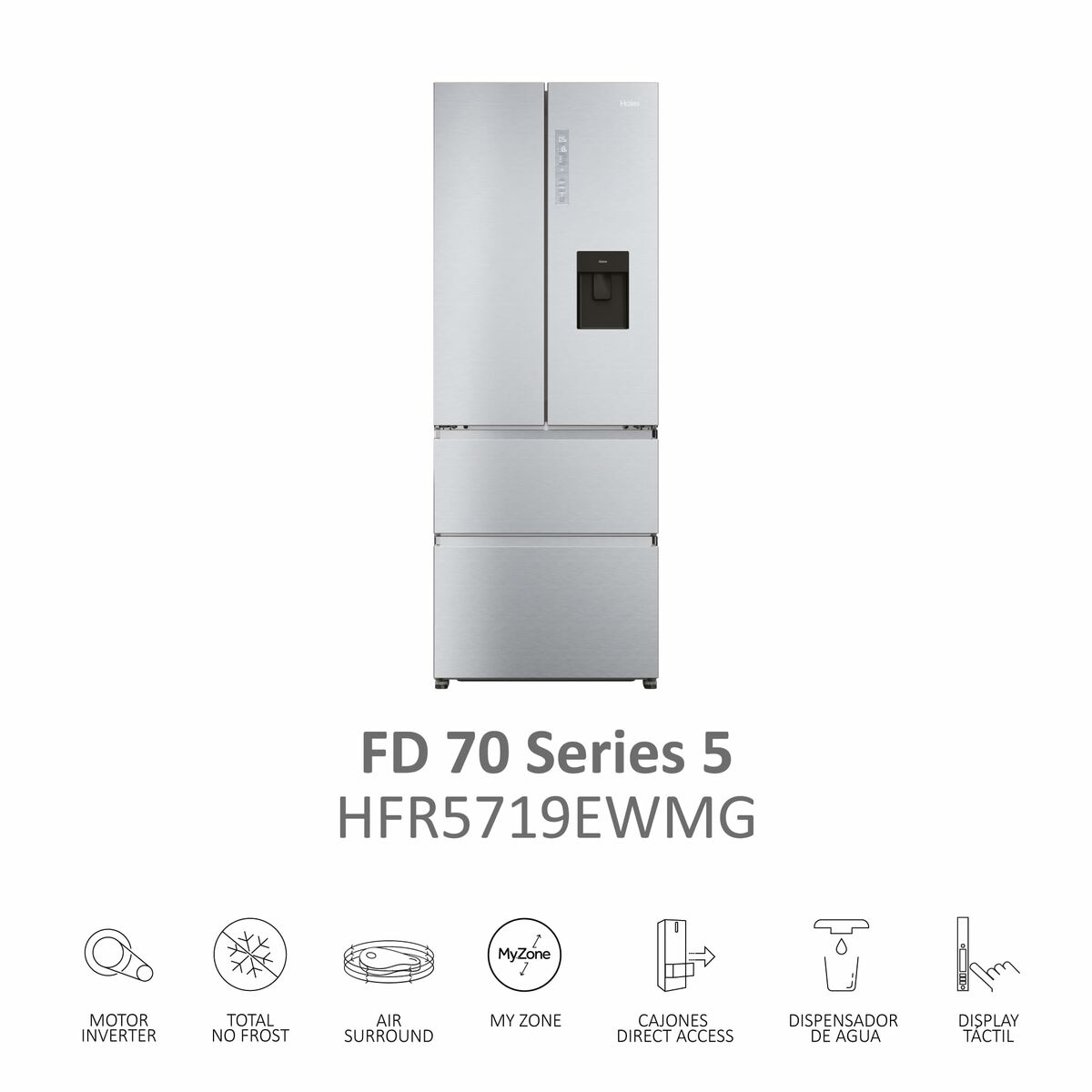 Frigorífico combinado Haier HFR5719EWMG 190 Plateado