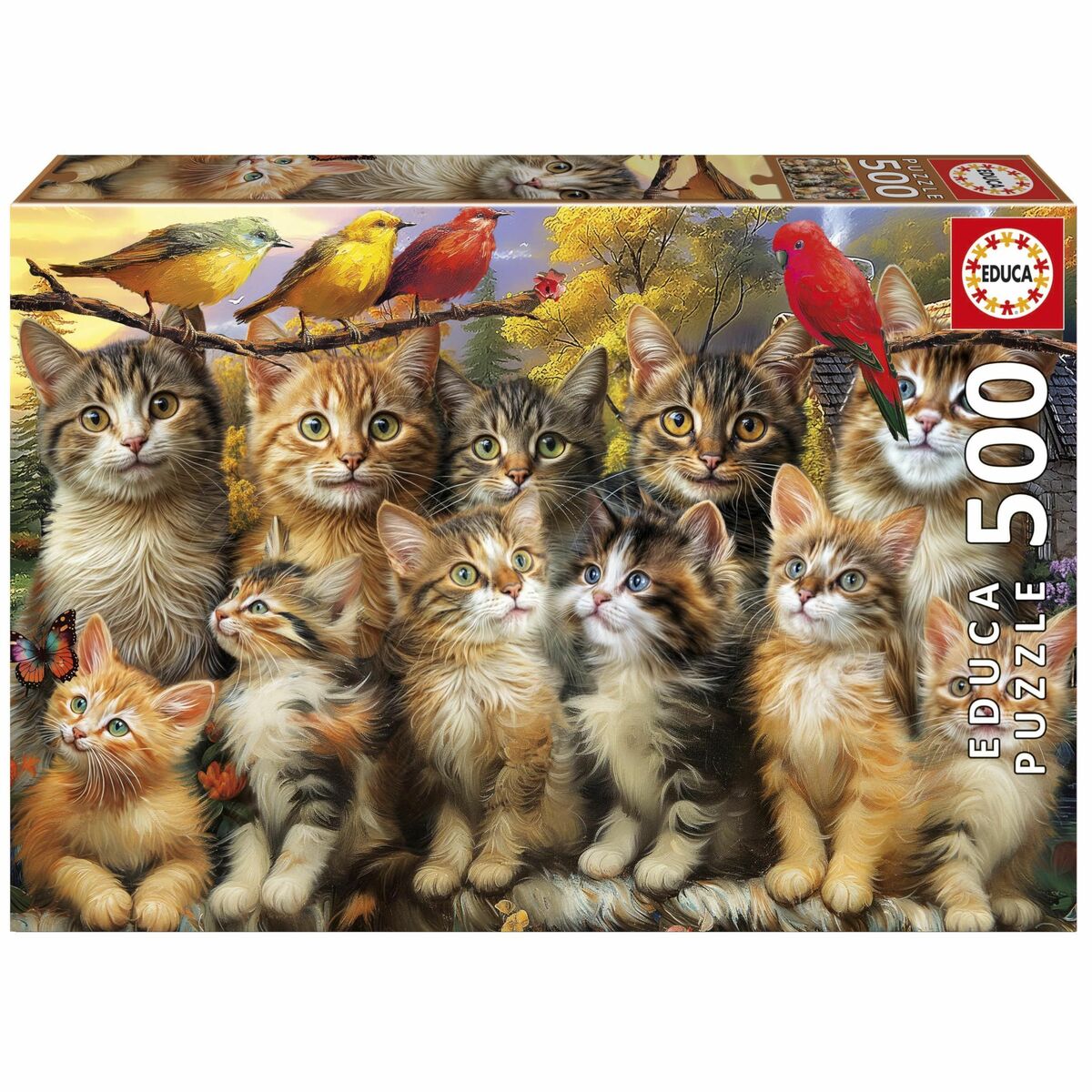 Puzzle Educa Gatitos y Pájaros 500 Piezas