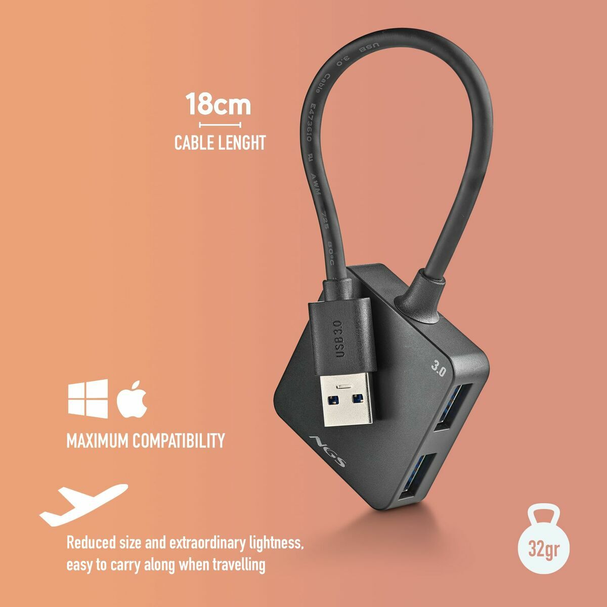 Hub USB NGS IHUB3.0TINY Negro