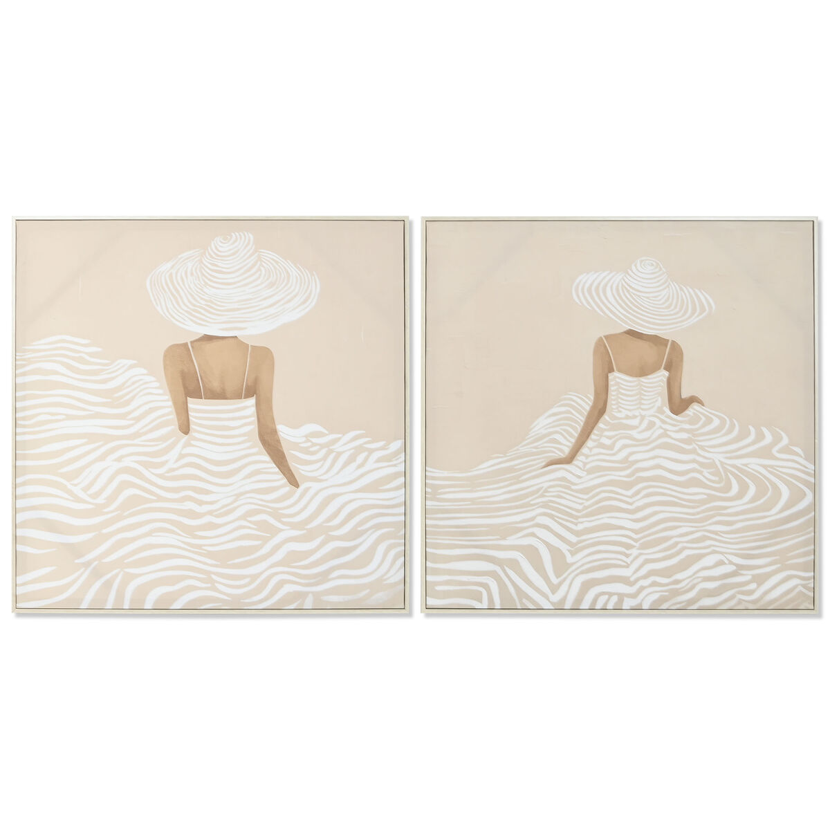 Lienzo Home ESPRIT Blanco Beige Vestido Escandinavo 82,5 x 3,5 x 82,5 cm (2 Unidades)