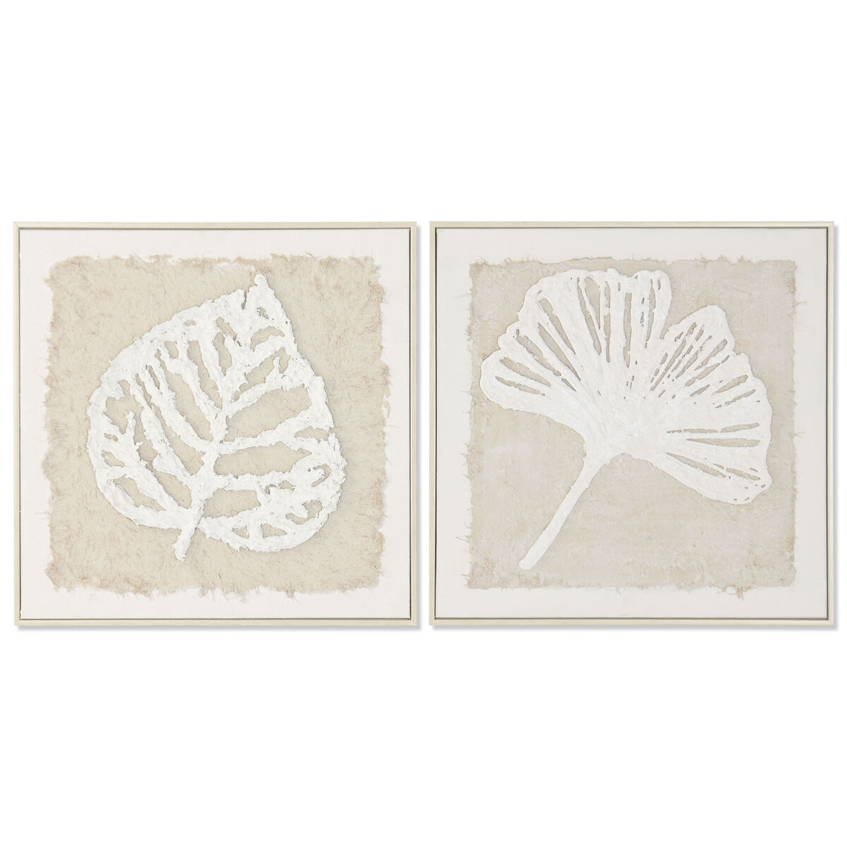 Lienzo Home ESPRIT Blanco Beige Hoja de planta Cottage 62,5 X 3,5 X 62,5 CM (2 Unidades)
