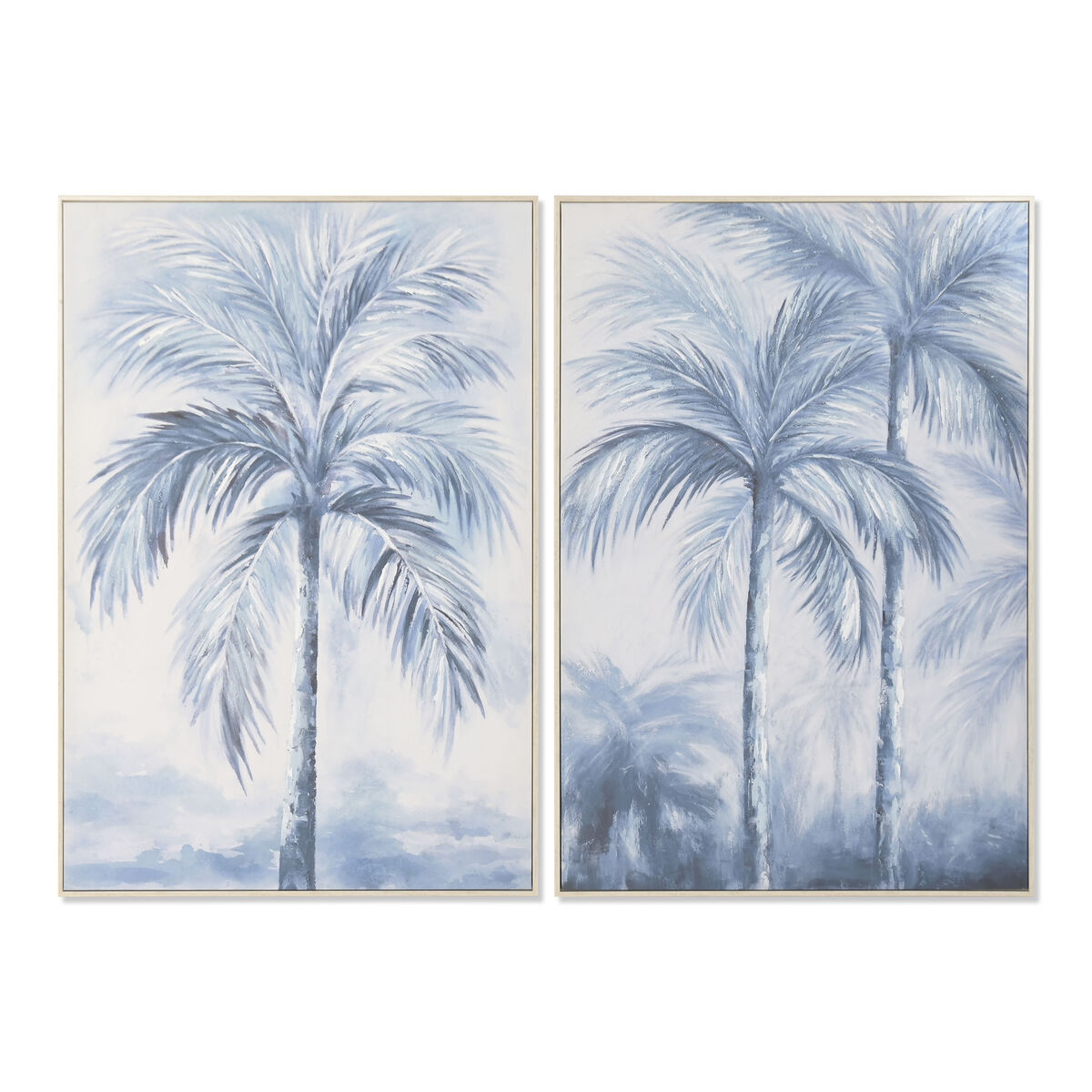 Lienzo Home ESPRIT Azul Blanco Palmeras Tropical 82,5 x 3,5 x 122,5 cm (2 Unidades)