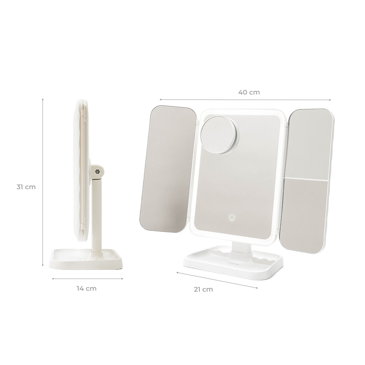 Espejo de Maquillaje Tríptico Recargable con Aumento y Luz LED Miled InnovaGoods