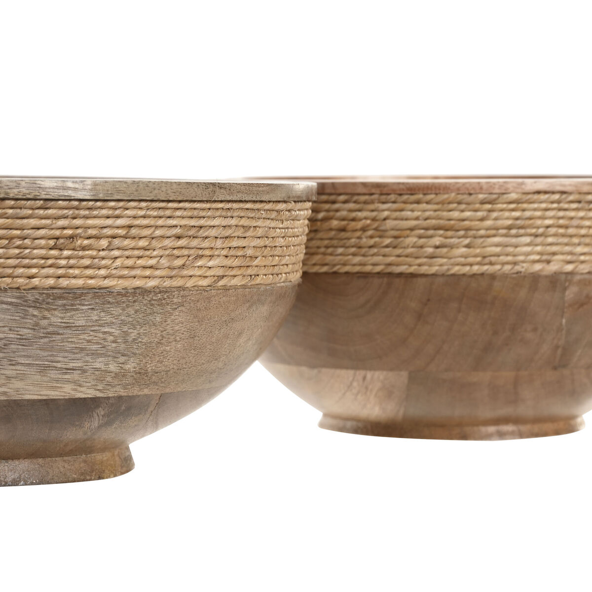 Centro de Mesa Home ESPRIT Marrón Cuerda Madera de mango 25 x 25 x 10 cm (2 Unidades)