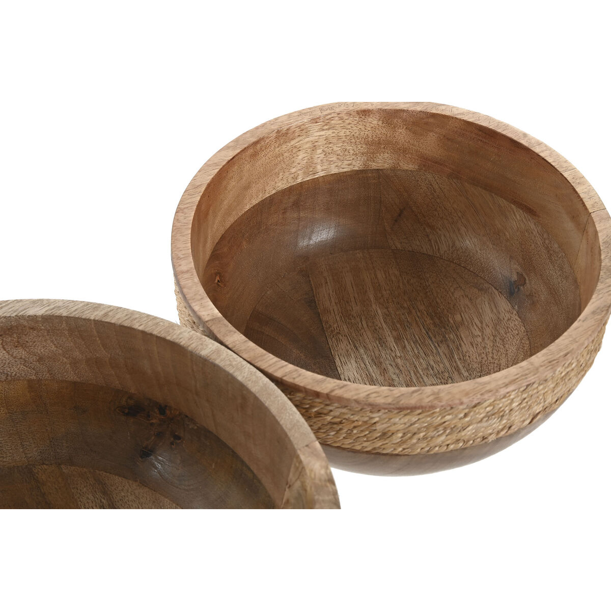 Centro de Mesa Home ESPRIT Marrón Cuerda Madera de mango 25 x 25 x 10 cm (2 Unidades)