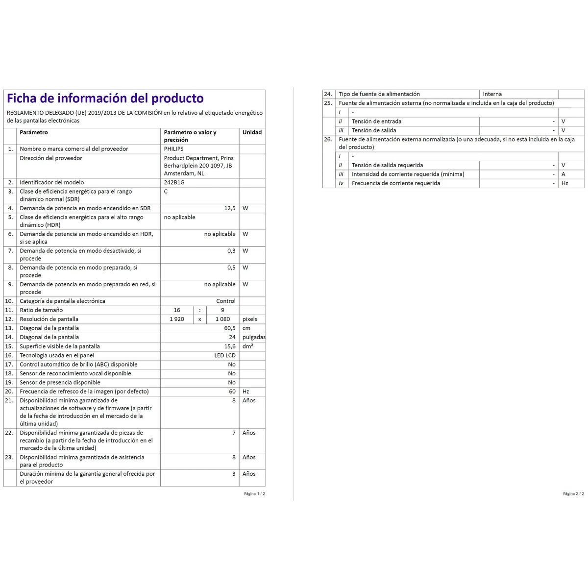 Monitor Philips 242B1G/00 23,8" Full HD LCD