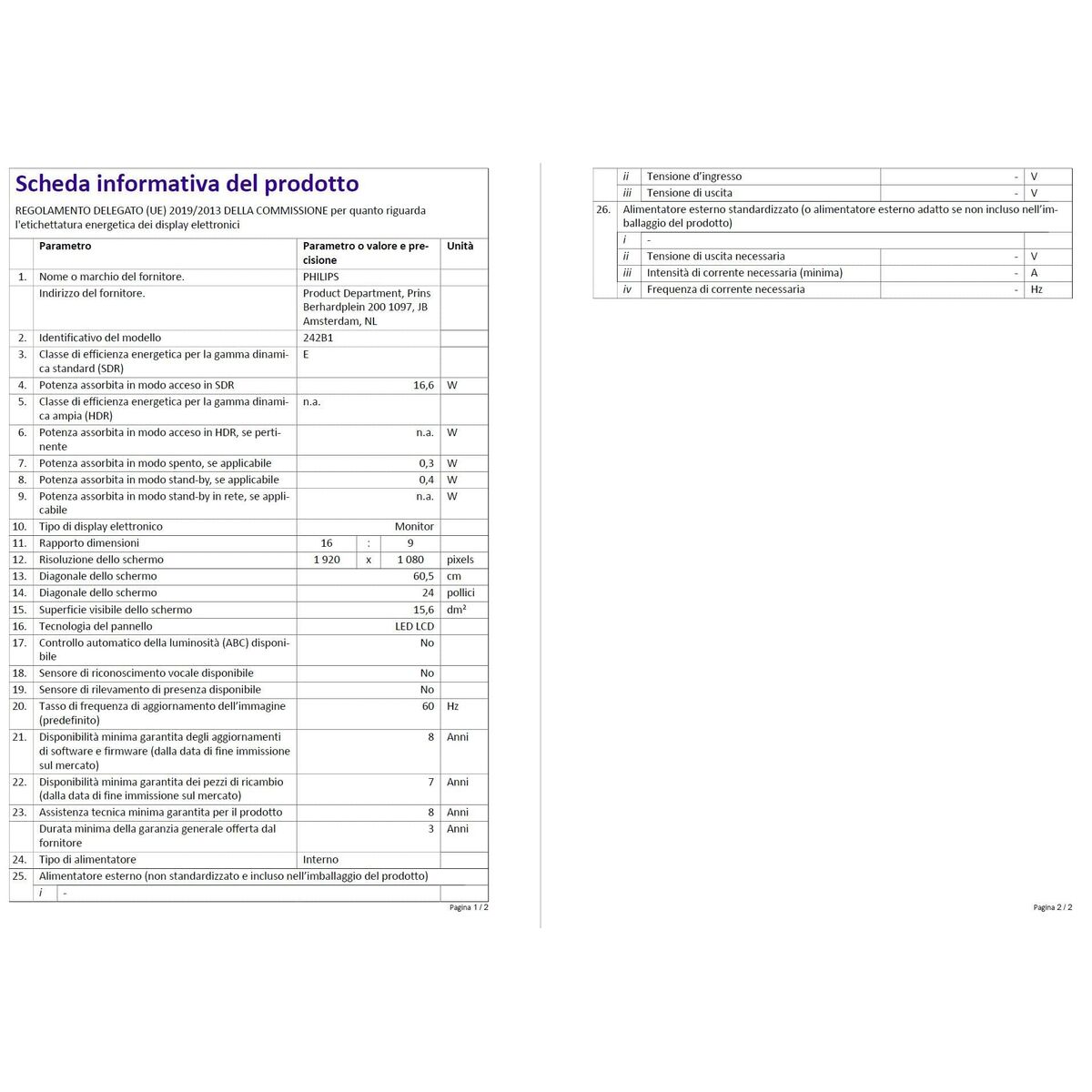 Monitor Philips 242B1G/00 23,8" Full HD LCD