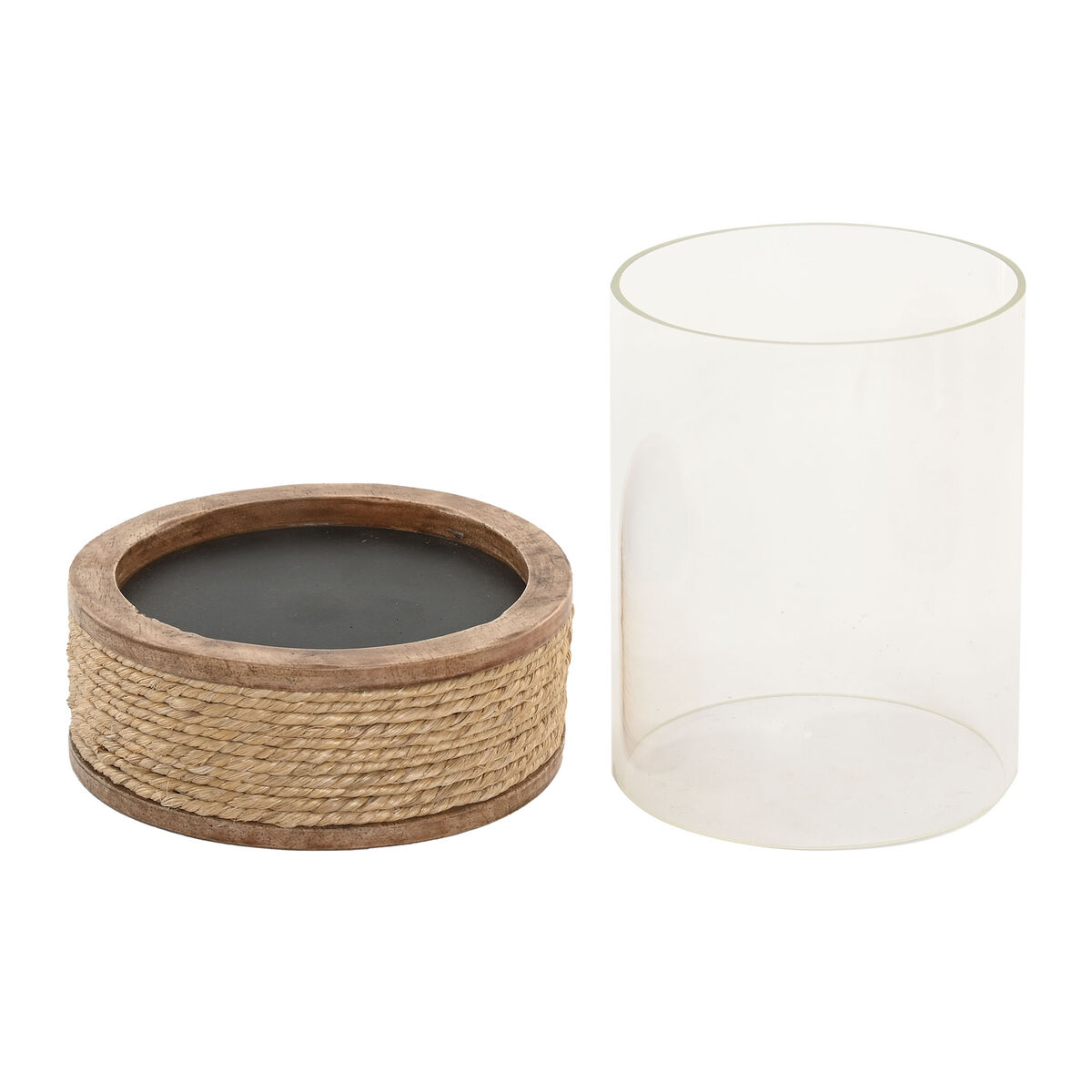 Portavelas Home ESPRIT Marrón Natural Cristal Cuerda Madera de mango