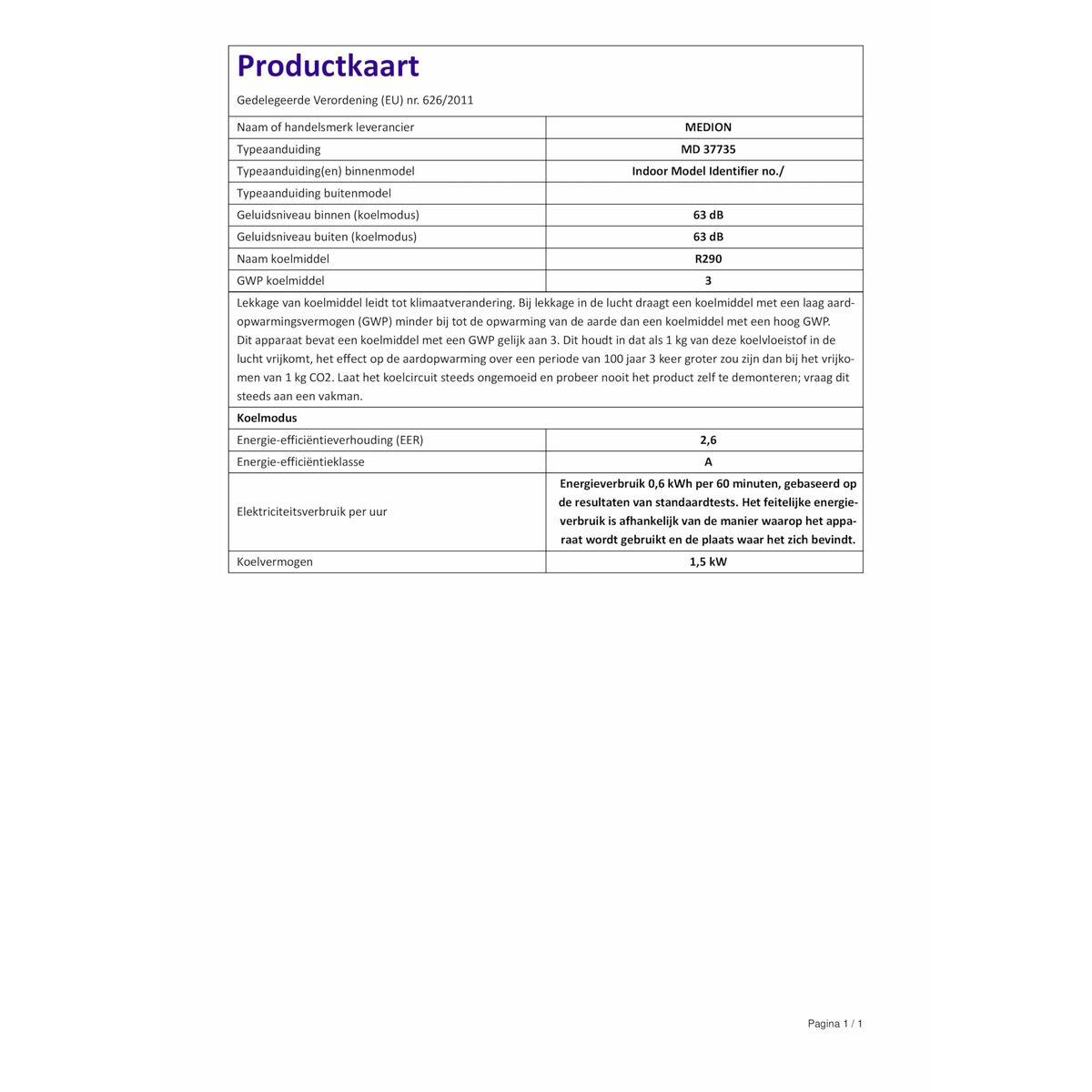 Aire Acondicionado Portátil Medion Blanco A