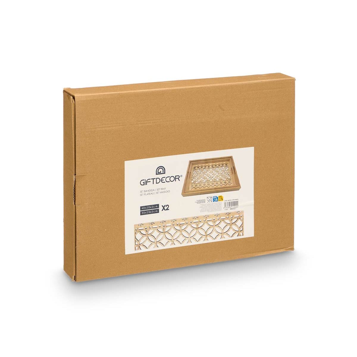 Juego de Bandejas Gift Decor Marrón Transparente Madera Vidrio Círculo 2 Piezas