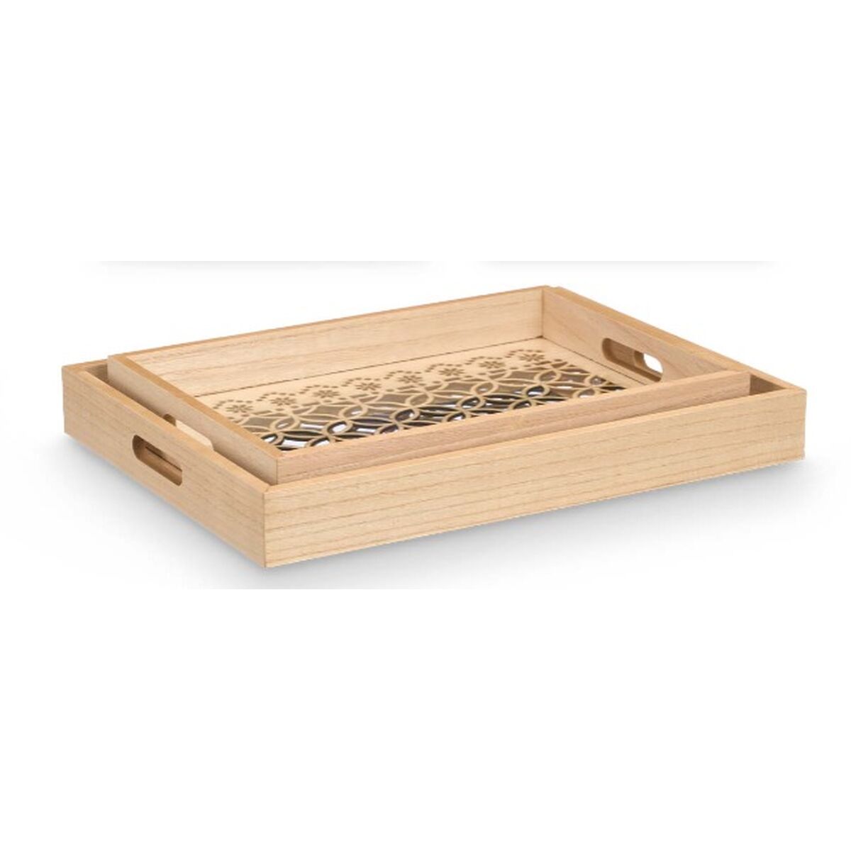 Juego de Bandejas Gift Decor Marrón Transparente Madera Vidrio Círculo 2 Piezas