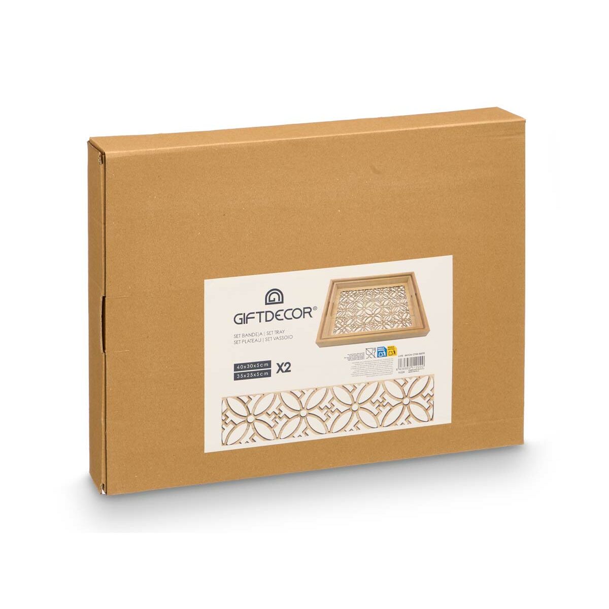 Juego de Bandejas Gift Decor Marrón Transparente Madera Vidrio Flor 2 Piezas