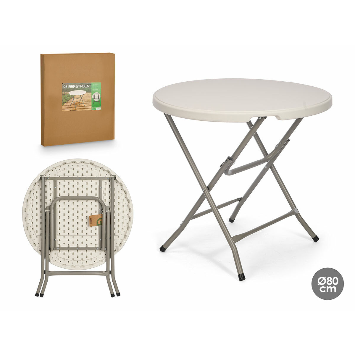 Mesa Plegable Ibergarden Blanco Gris 80 x 80 x 74 cm
