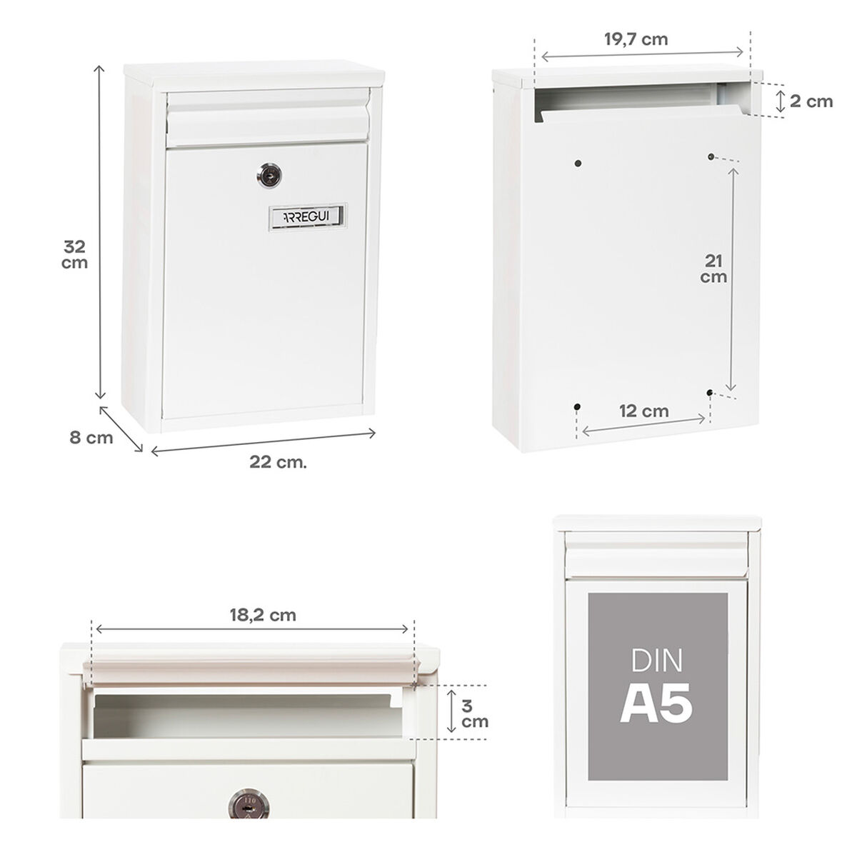 Buzón Arregui Blanco Acero 22 X 8 X 32 cm