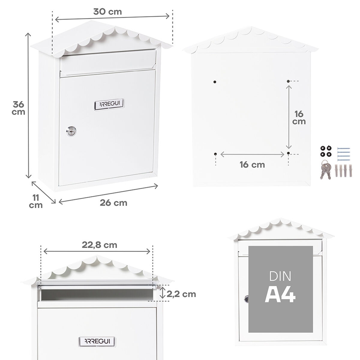 Buzón Arregui Blanco Acero 30 x 11 x 36 cm