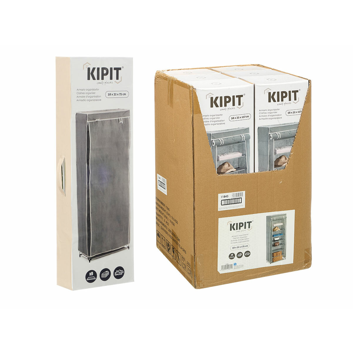 Zapatero Kipit Negro Gris Tela Plástico 58 x 32 x 157 cm