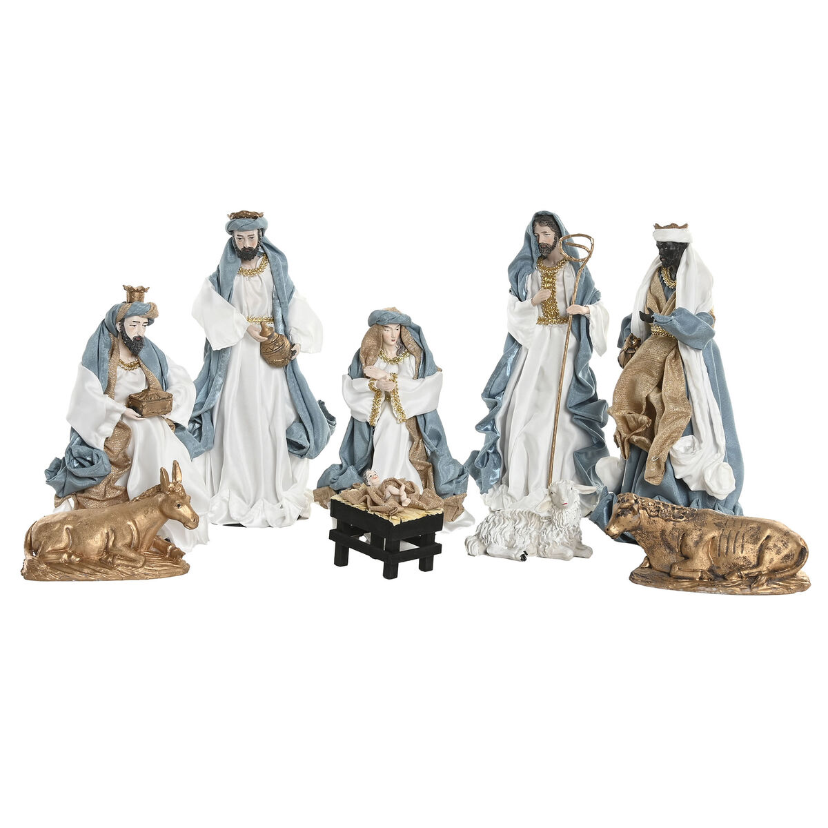 Belén de Navidad Home ESPRIT Azul Blanco 20 x 15 x 30 cm (9 Piezas)