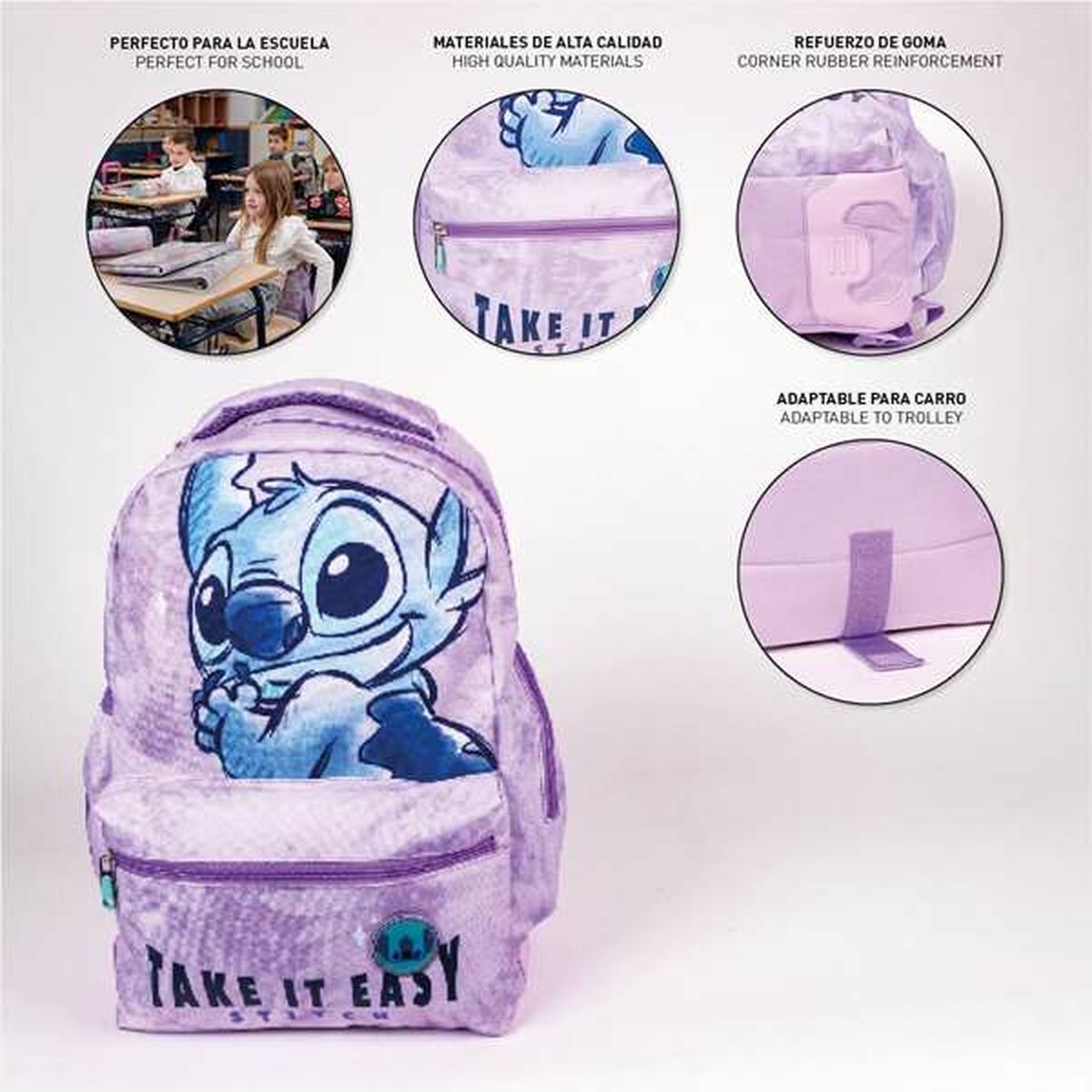 Mochila Escolar Stitch Lila