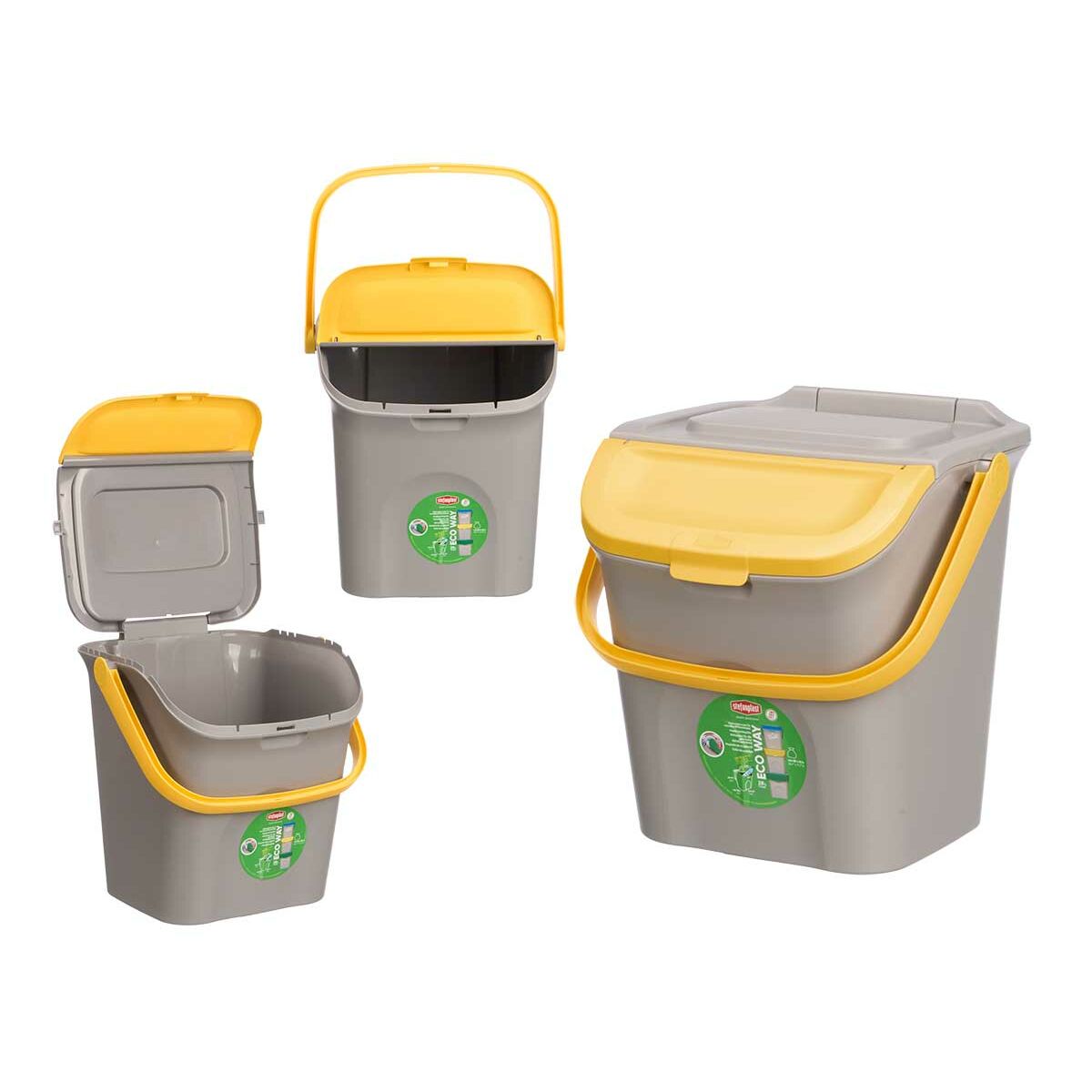 Cubo de basura Stefanplast ECOWAY Amarillo Gris Polipropileno 28 L Apilable (6 Unidades)
