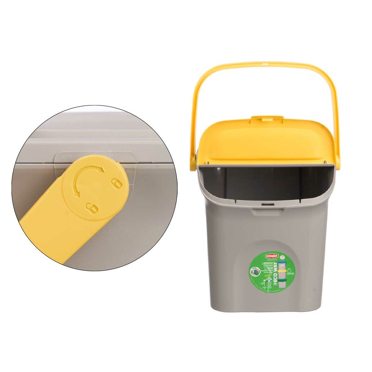 Cubo de basura Stefanplast ECOWAY Amarillo Gris Polipropileno 28 L Apilable (6 Unidades)