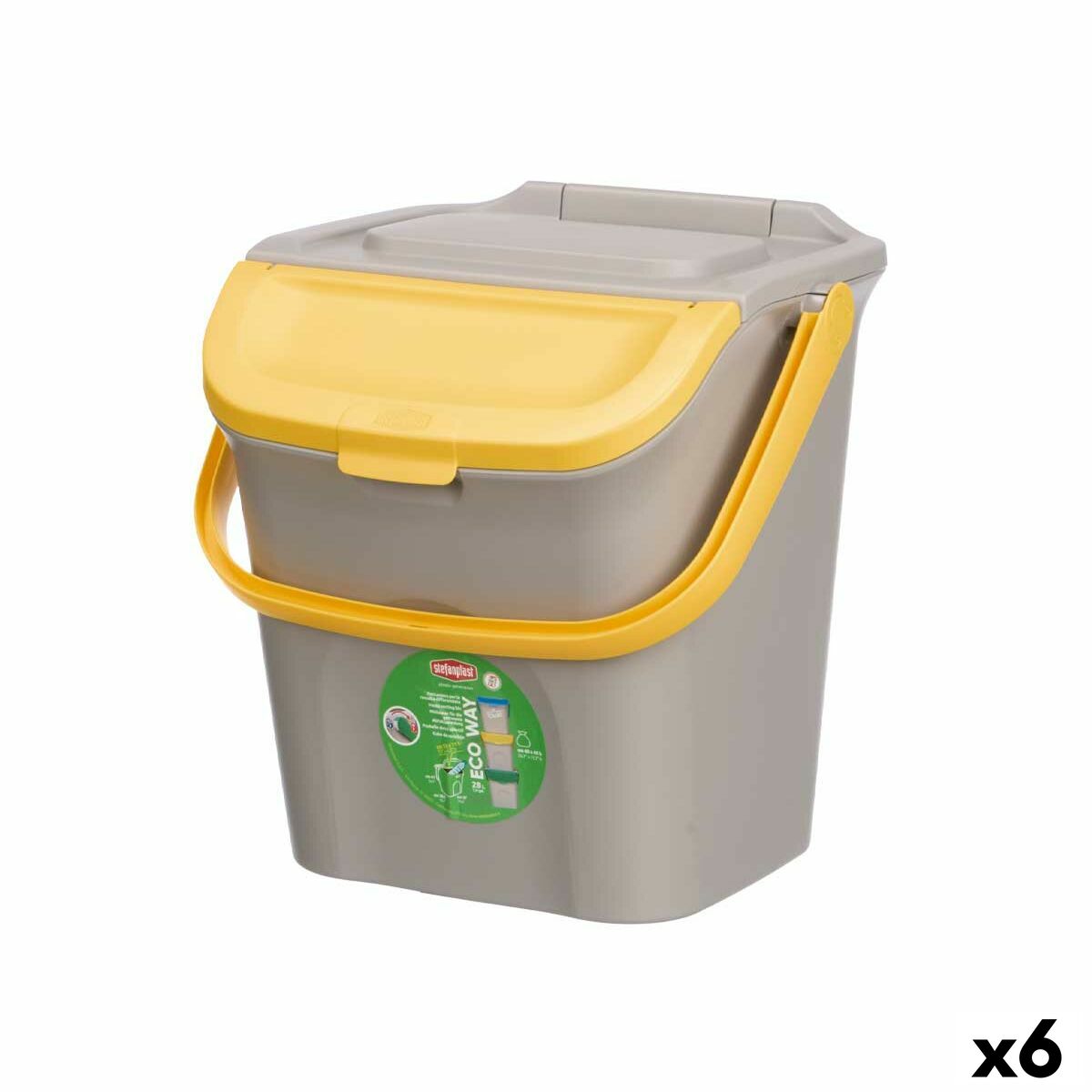 Cubo de basura Stefanplast ECOWAY Amarillo Gris Polipropileno 28 L Apilable (6 Unidades)
