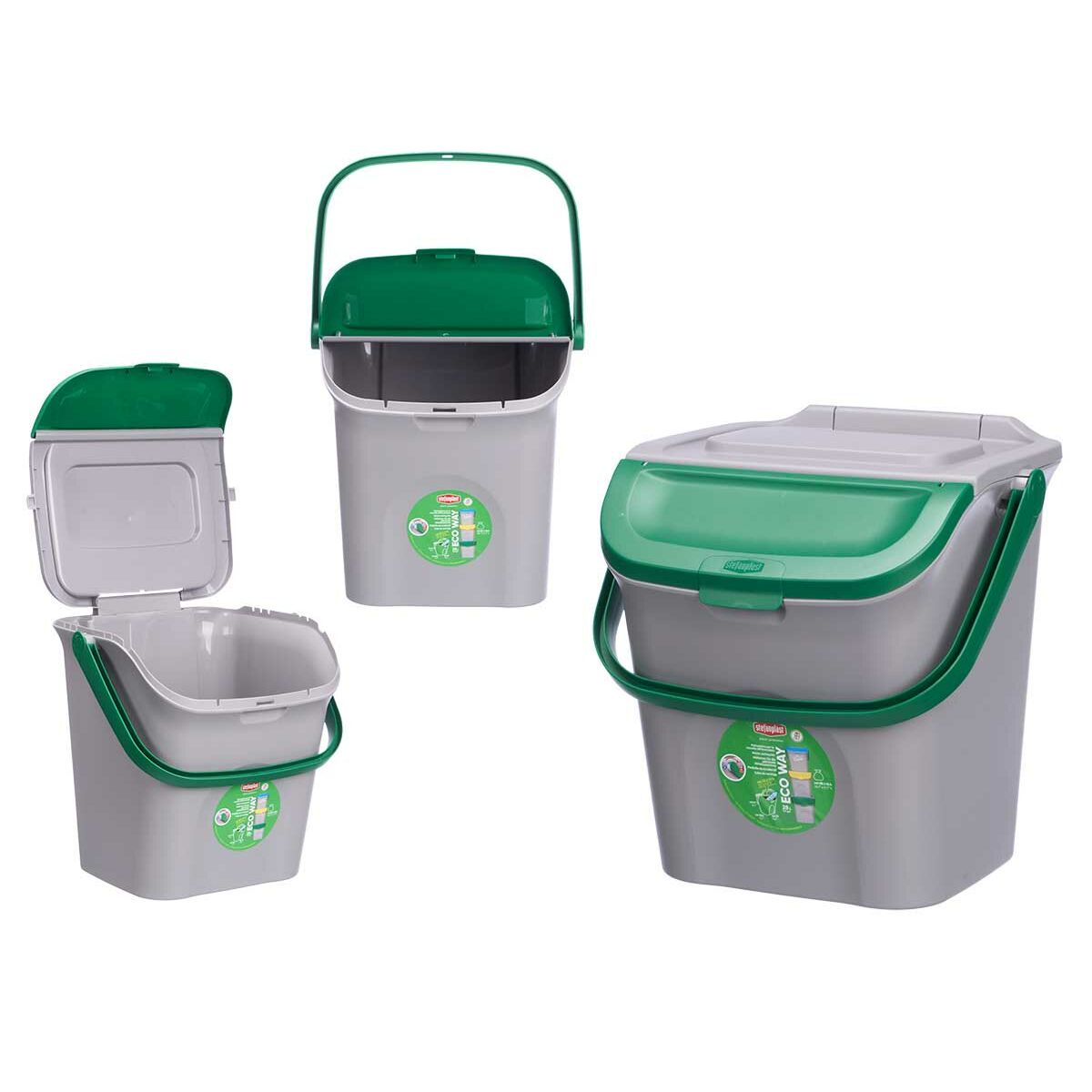 Cubo de basura Stefanplast ECOWAY Verde Gris Polipropileno 28 L Apilable (6 Unidades)