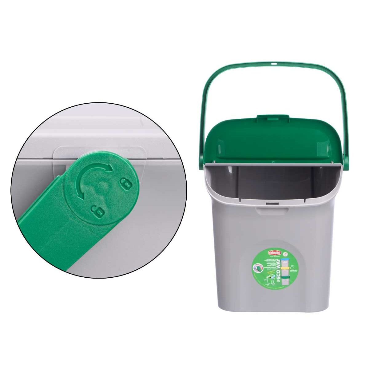 Cubo de basura Stefanplast ECOWAY Verde Gris Polipropileno 28 L Apilable (6 Unidades)