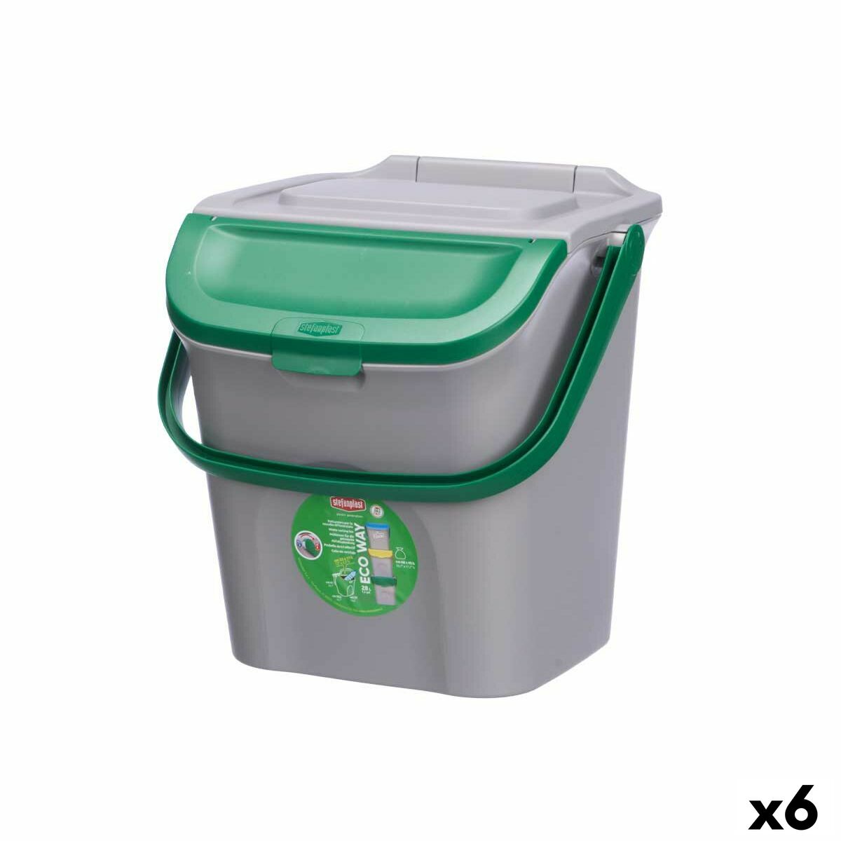 Cubo de basura Stefanplast ECOWAY Verde Gris Polipropileno 28 L Apilable (6 Unidades)