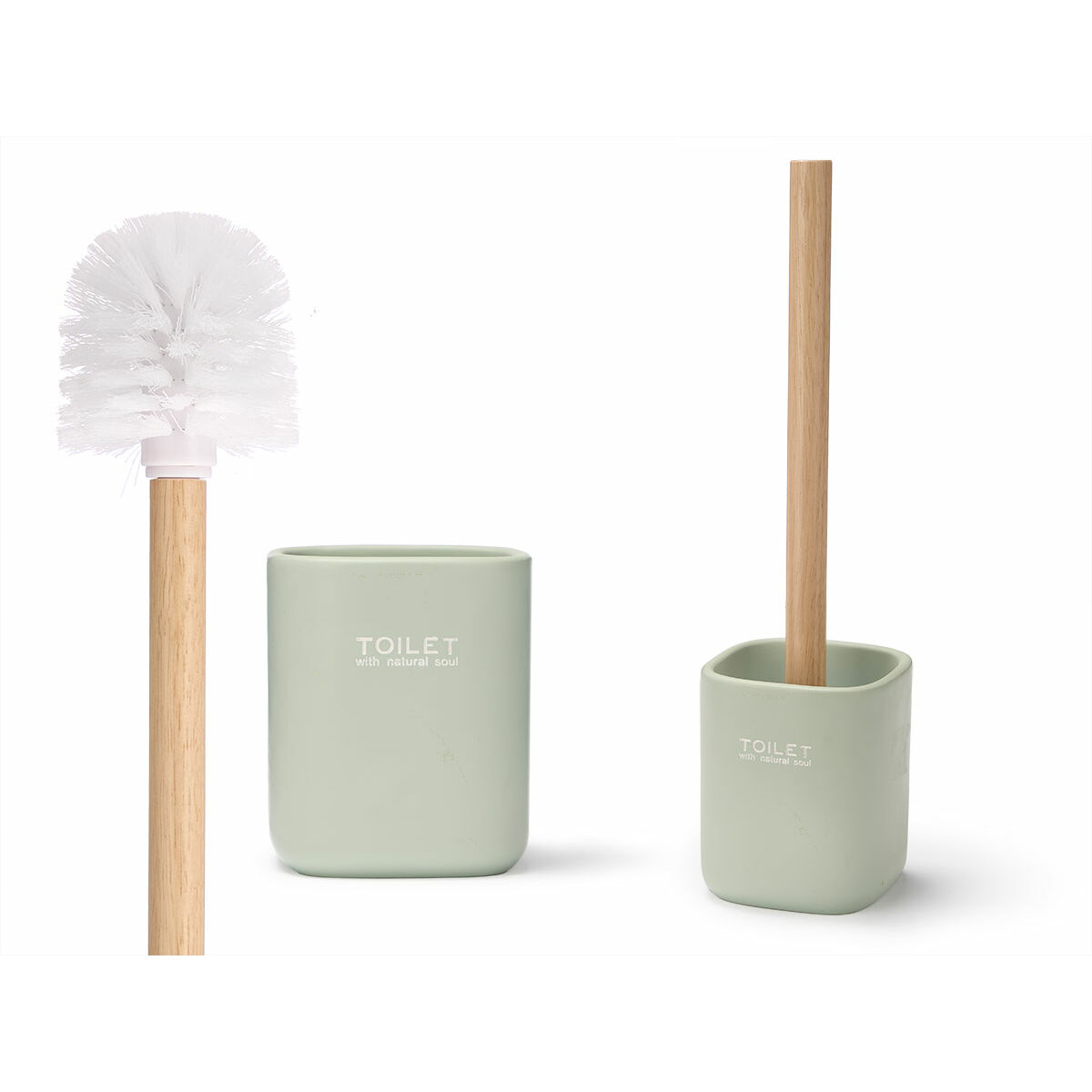 Escobilla para el Baño Berilo Blanco Verde Madera Poliresina 9,6 x 37 x 9,5 cm (6 Unidades)
