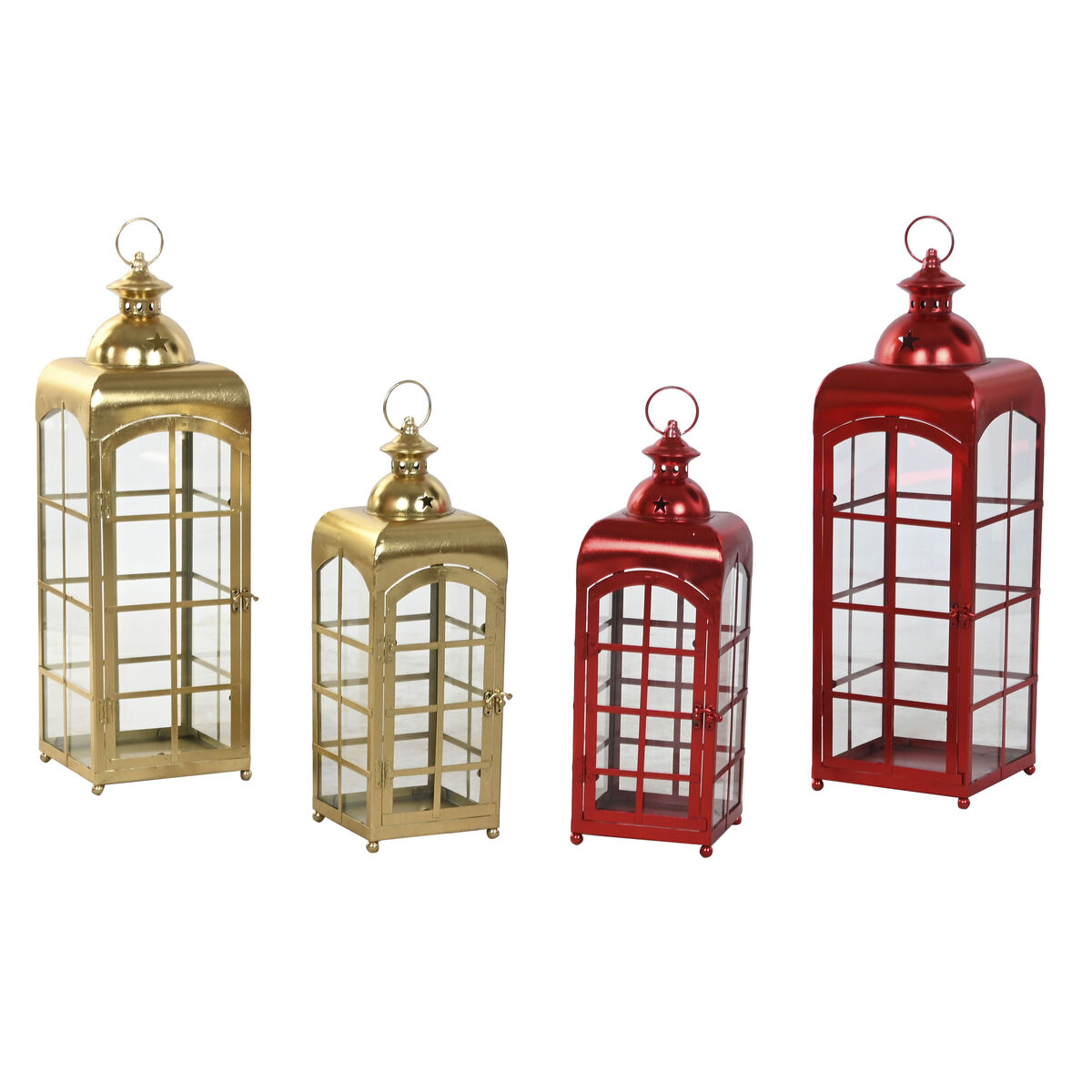 Farol Home ESPRIT Rojo Dorado Metal Cristal 21 x 21 x 63 cm (2 Unidades)