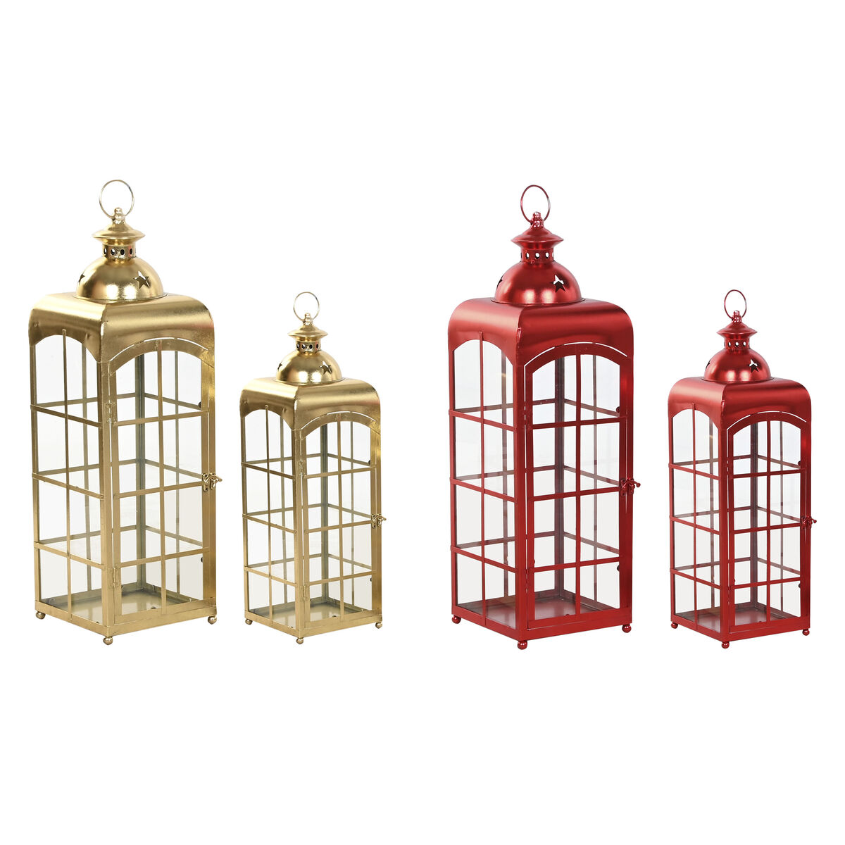 Farol Home ESPRIT Rojo Dorado Metal Cristal 21 x 21 x 63 cm (2 Unidades)