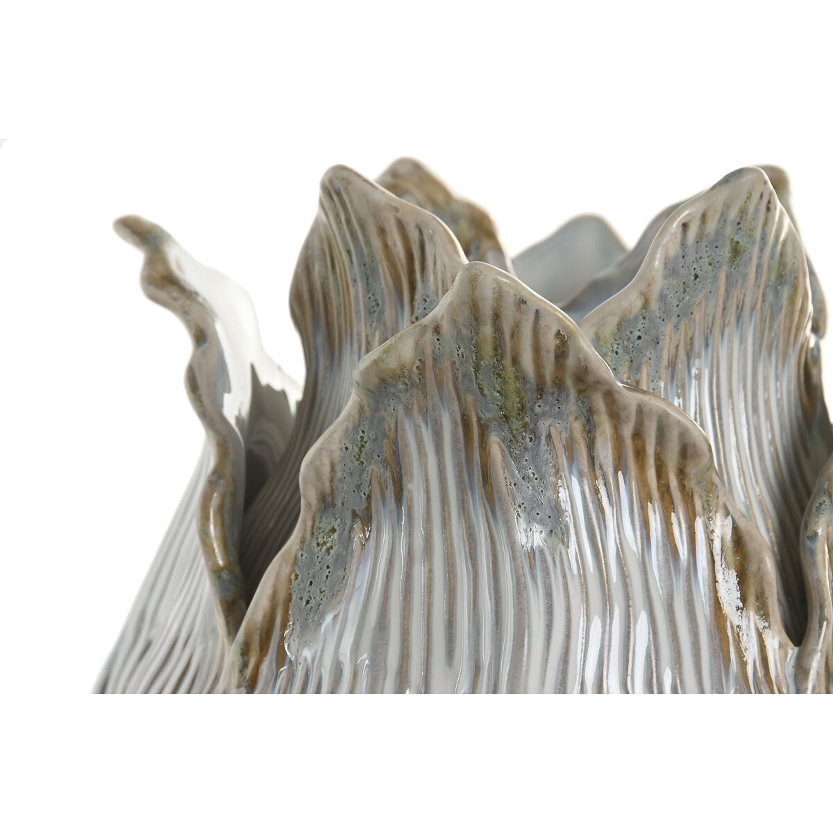 Jarrón Home ESPRIT Crema Cerámica Hoja de planta 19 x 19 x 33 cm