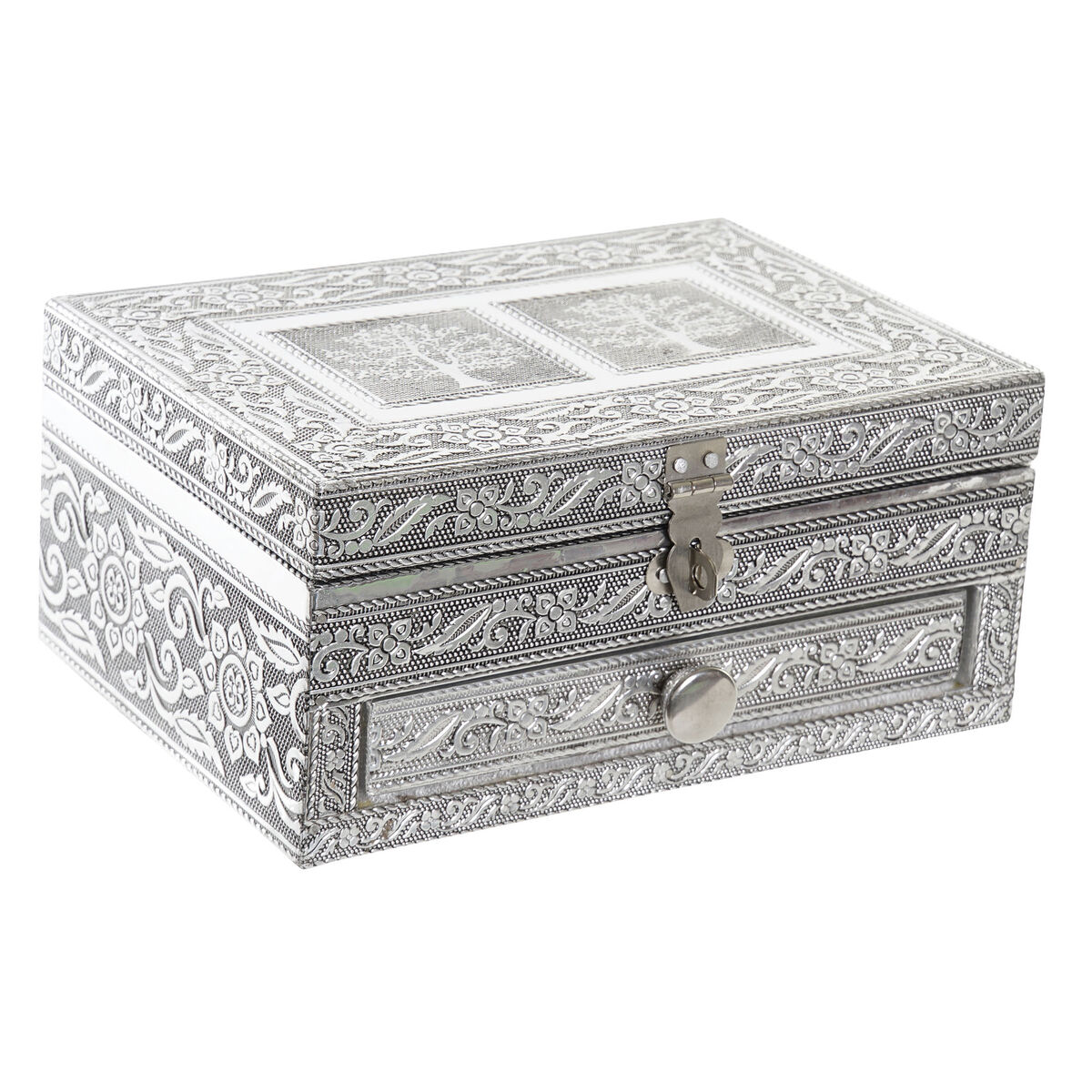 Caja-Joyero Home ESPRIT Plateado Natural Madera Aluminio 17,5 x 12,5 x 8,5 cm