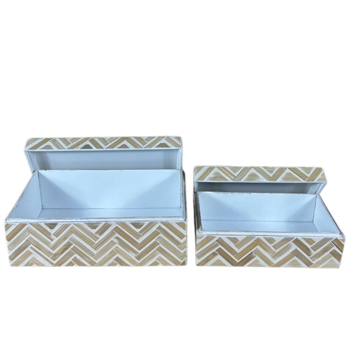 Juego de Cajas Decorativas Home ESPRIT Blanco Marrón Resina Bambú Tropical (2 Unidades)