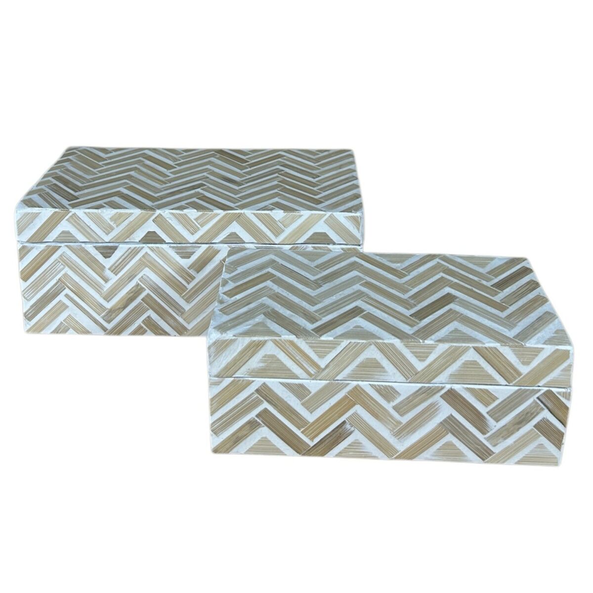 Juego de Cajas Decorativas Home ESPRIT Blanco Marrón Resina Bambú Tropical (2 Unidades)