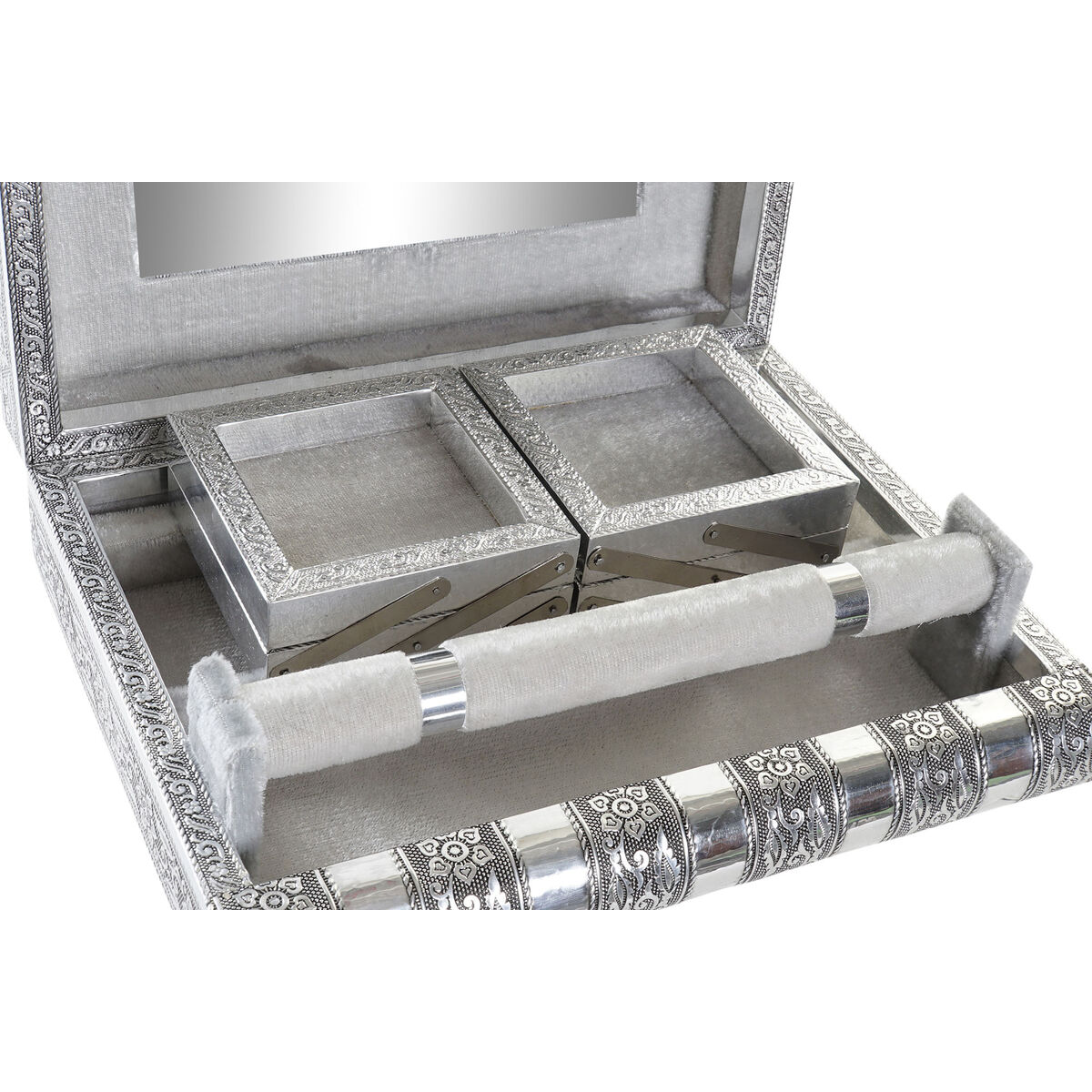 Caja-Joyero Home ESPRIT Plateado Natural Madera Aluminio 27,5 x 21 x 7,6 cm