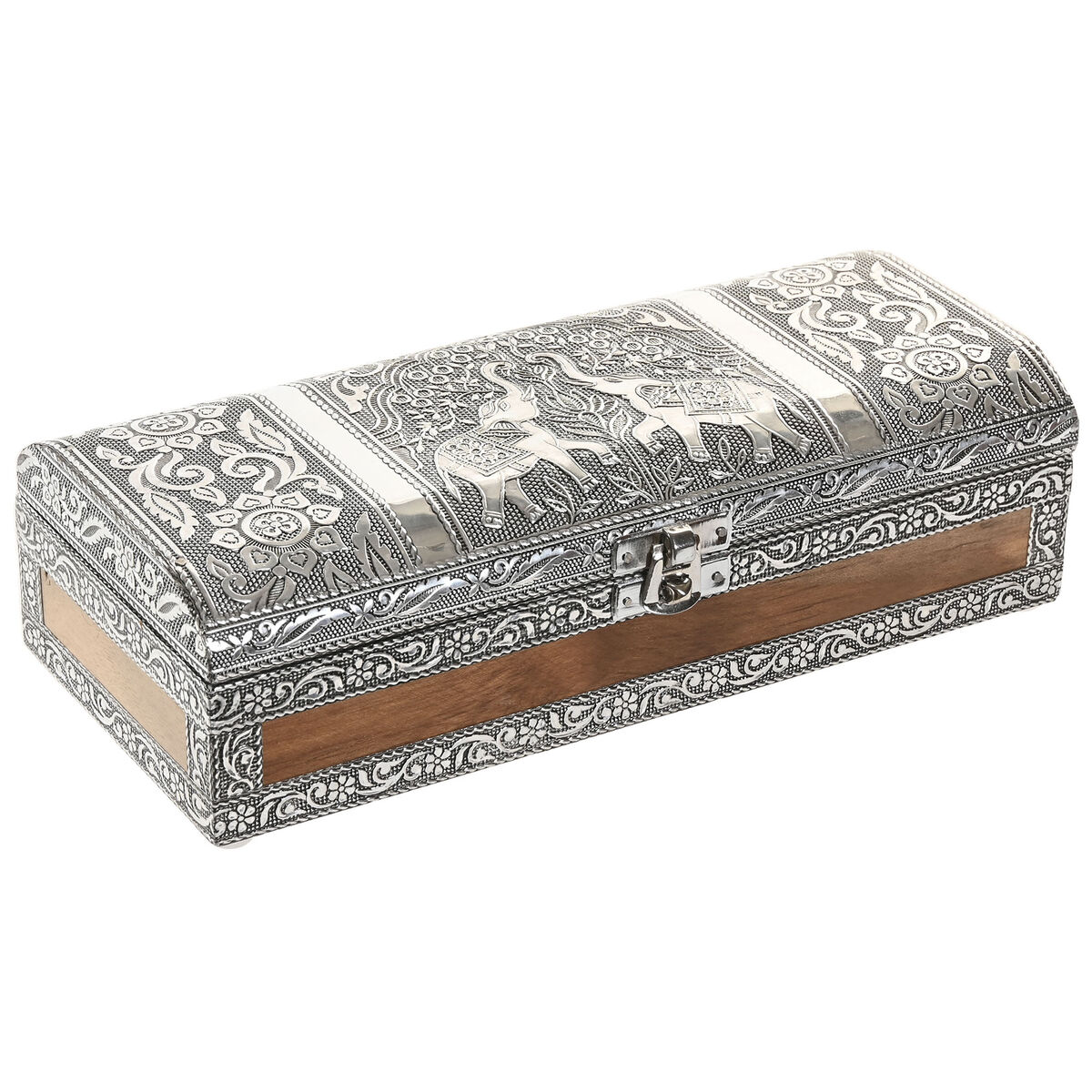 Caja-Joyero Home ESPRIT Plateado Natural Madera Aluminio 22,5 x 10 x 6,5 cm