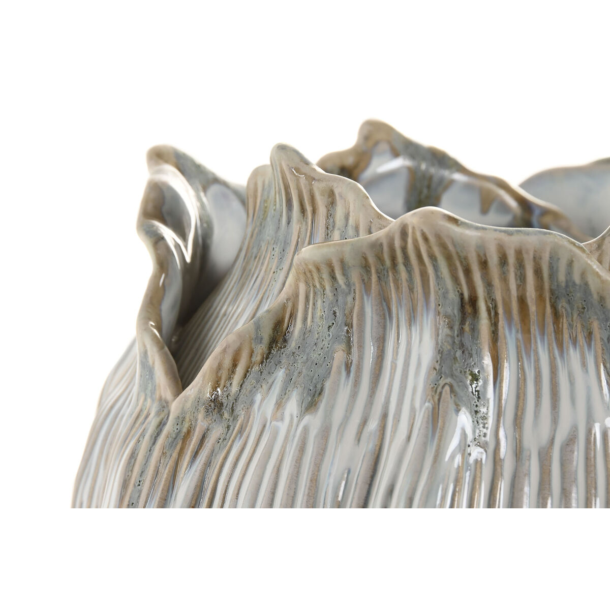 Jarrón Home ESPRIT Crema Cerámica Hoja de planta 22 x 22 x 19 cm