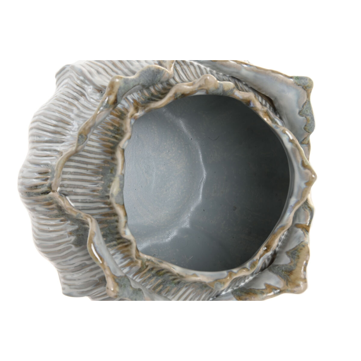 Jarrón Home ESPRIT Crema Cerámica Hoja de planta 22 x 22 x 19 cm