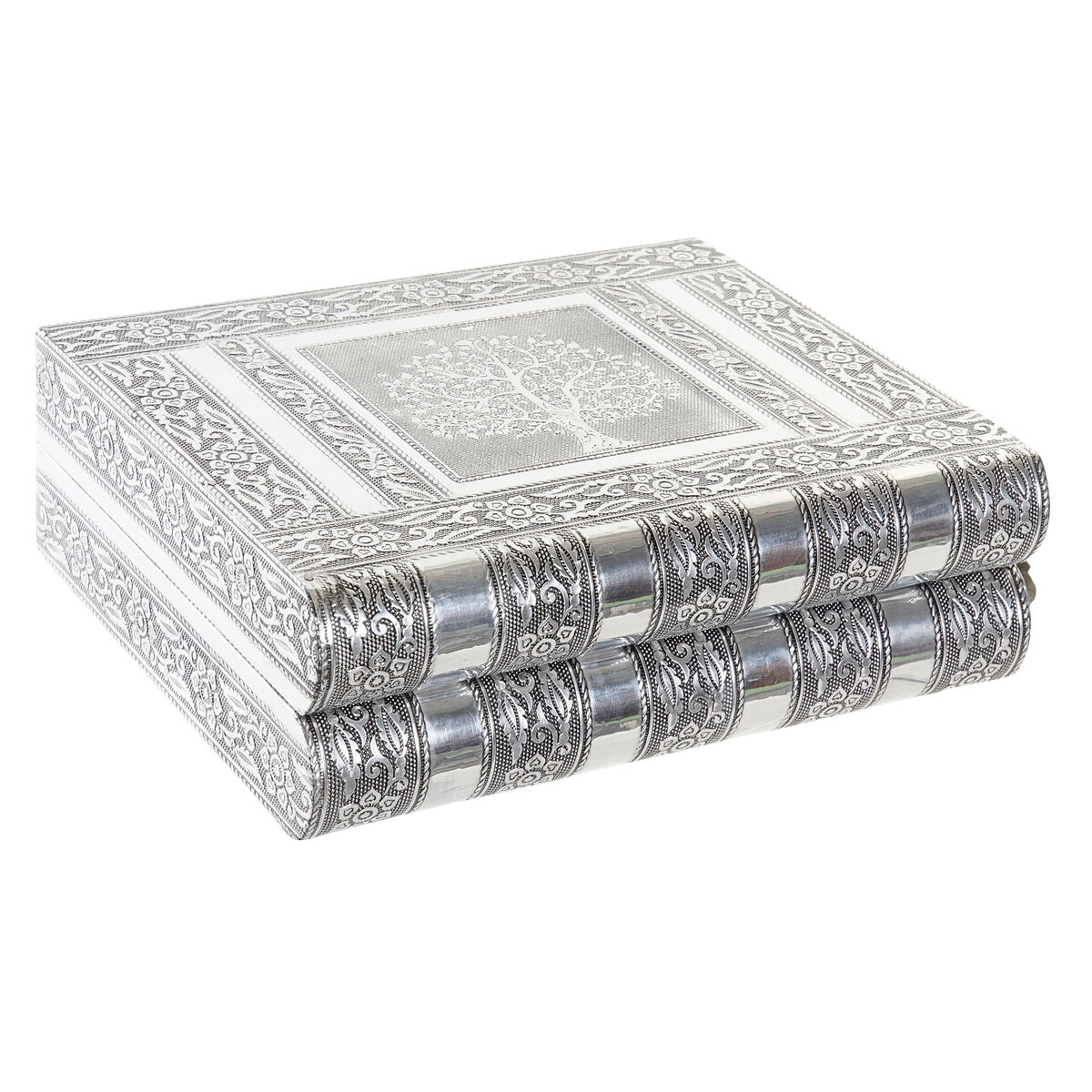 Caja-Joyero Home ESPRIT Plateado Natural Madera Aluminio 22,5 x 18,8 x 7,6 cm