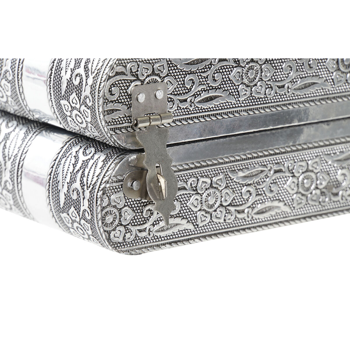 Caja-Joyero Home ESPRIT Plateado Natural Madera Aluminio 22,5 x 18,8 x 7,6 cm