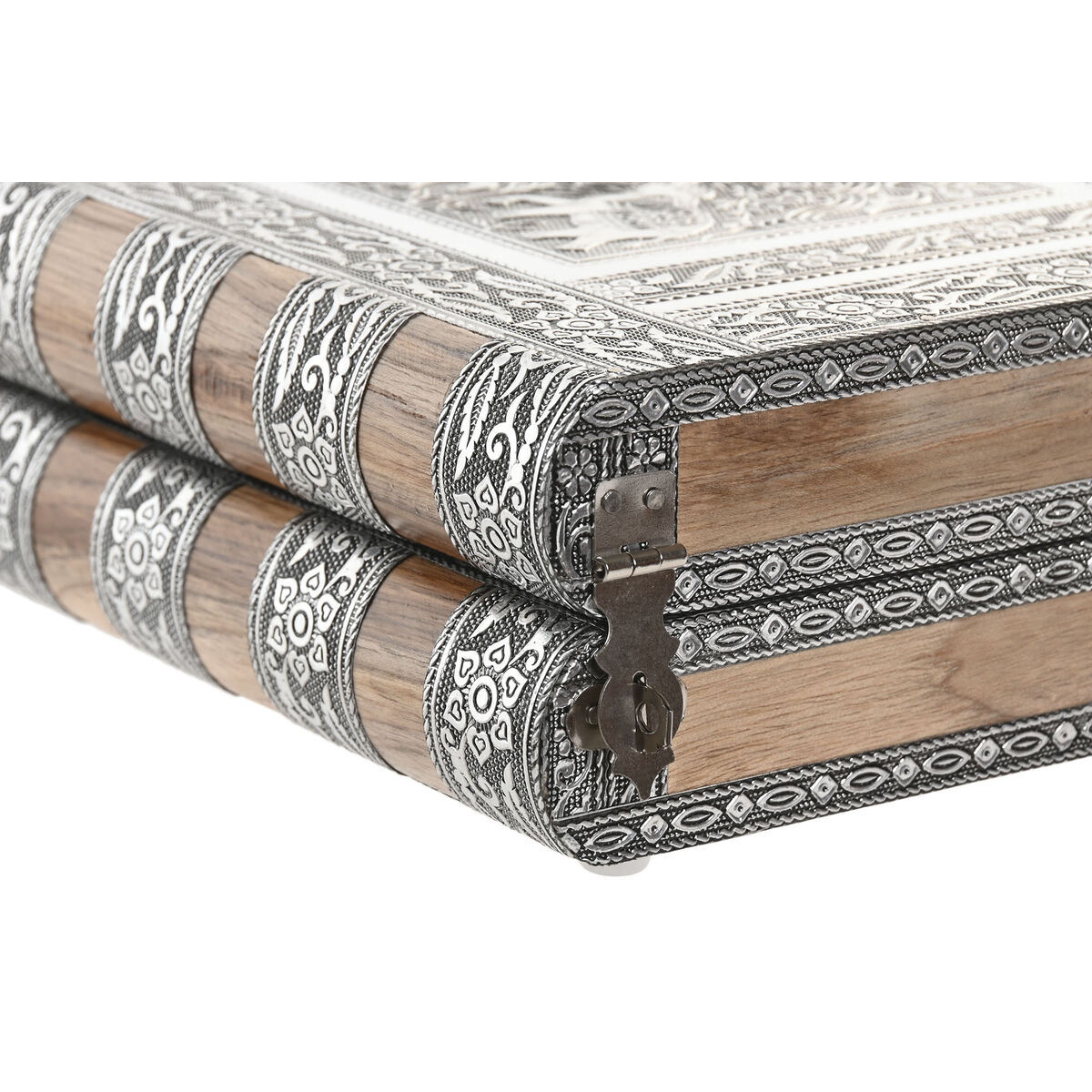 Caja-Joyero Home ESPRIT Plateado Natural Madera Aluminio 22,5 x 18,8 x 7,6 cm