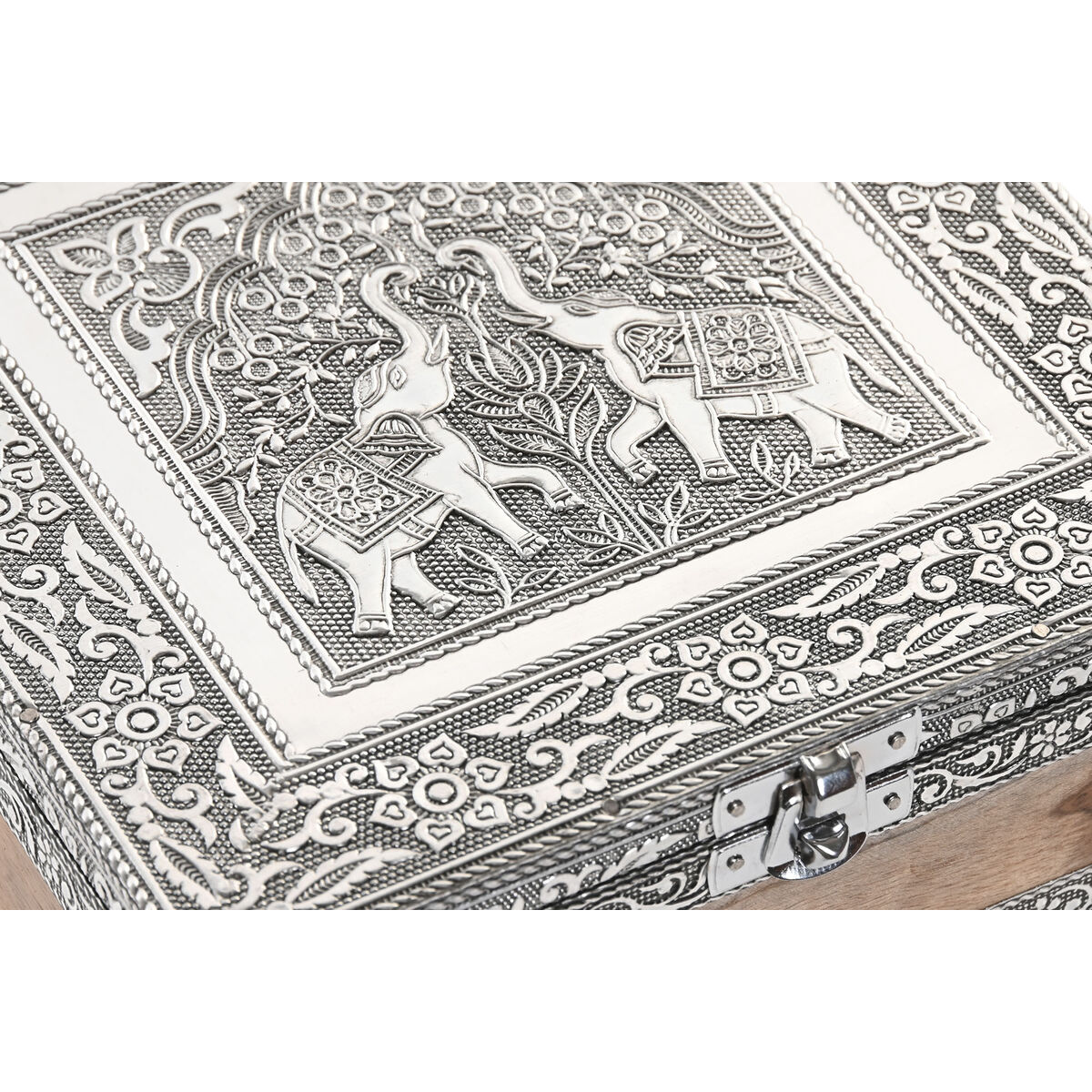 Caja-Joyero Home ESPRIT Plateado Natural Madera Aluminio 18 x 18 x 6 cm