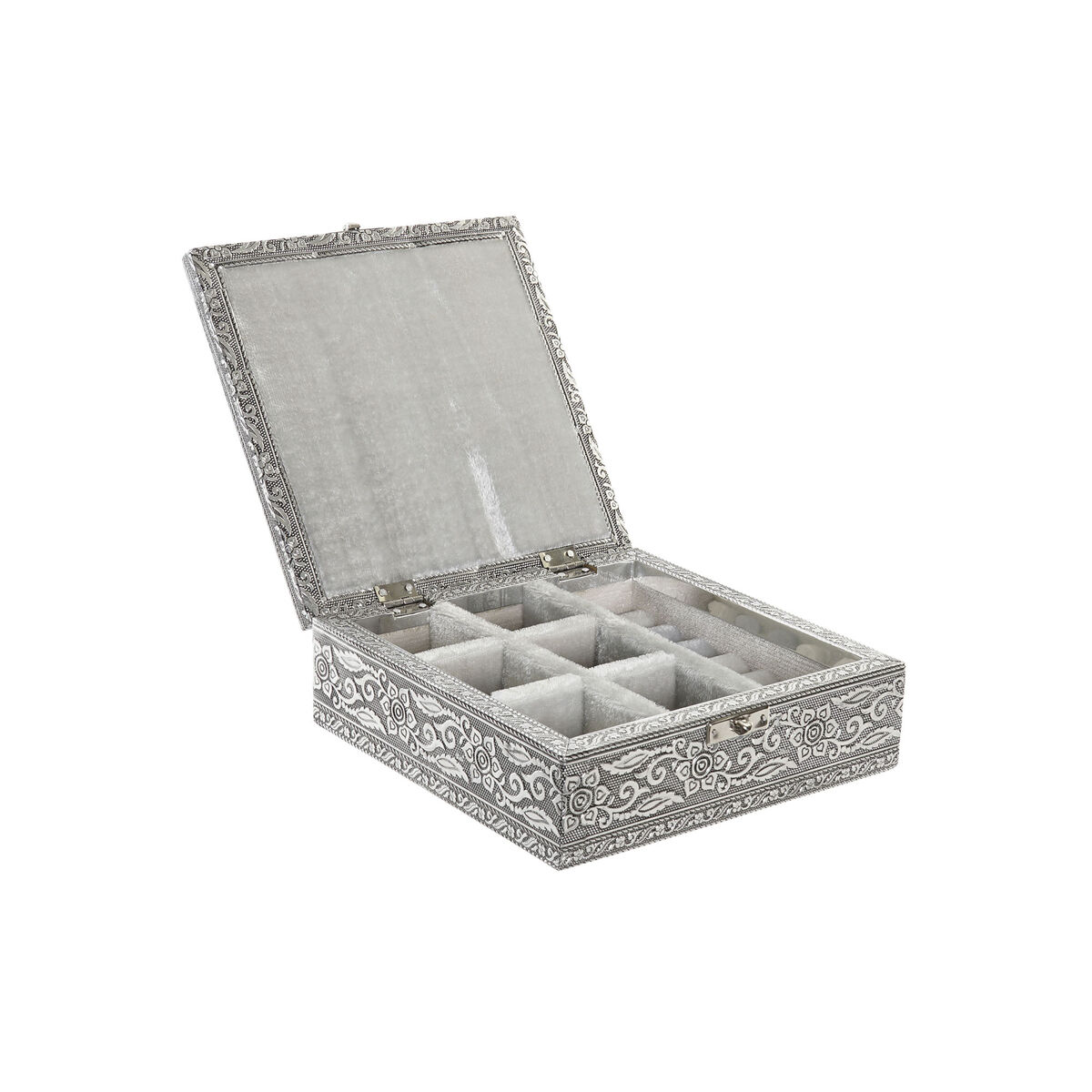 Caja-Joyero Home ESPRIT Plateado Natural Madera Aluminio 18 x 18 x 6 cm