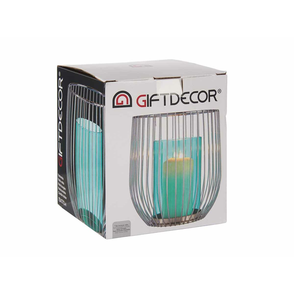 Portavelas Gift Decor Azul Plateado Metal Vidrio 15 x 17 x 15 cm (8 Unidades)