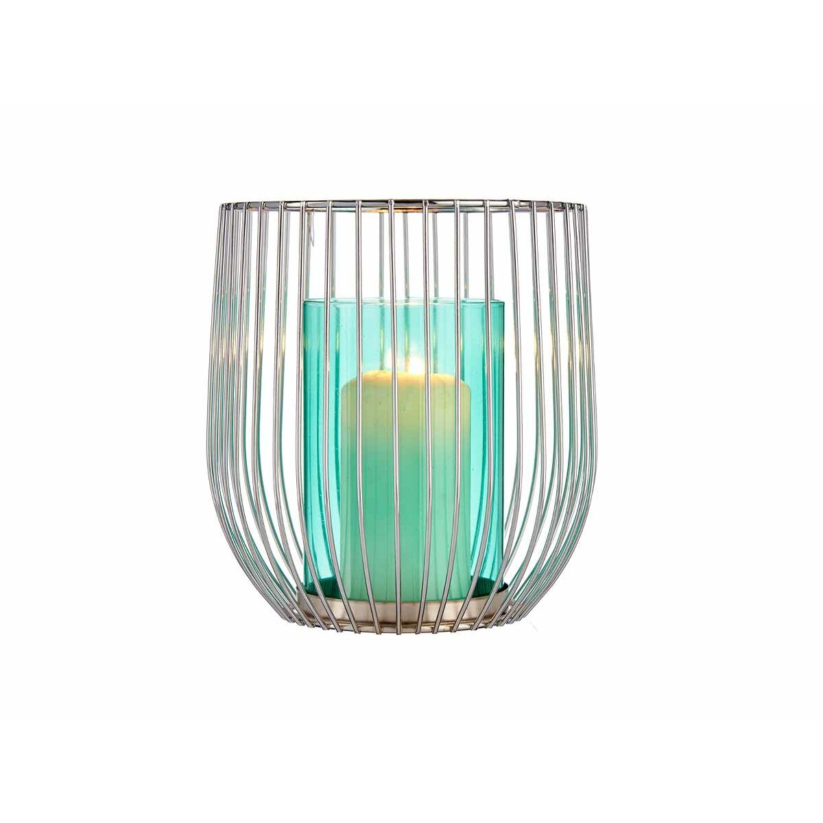 Portavelas Gift Decor Azul Plateado Metal Vidrio 15 x 17 x 15 cm (8 Unidades)