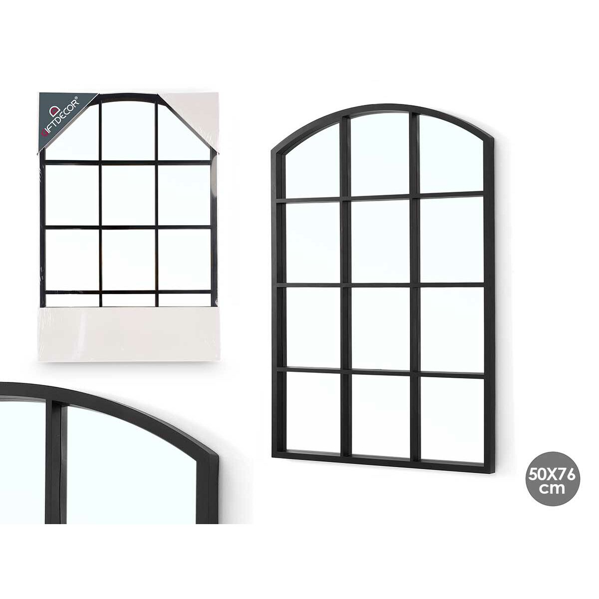 Espejo de pared Gift Decor Negro Ventana 50,5 X 2,5 X 76 cm (4 Unidades)