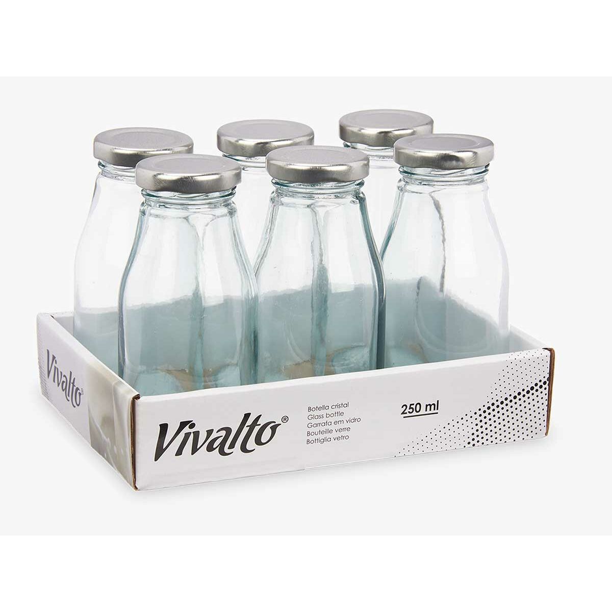 Botella de Cristal Vivalto Transparente Plateado PVC Metal Vidrio 250 ml (6 Unidades)