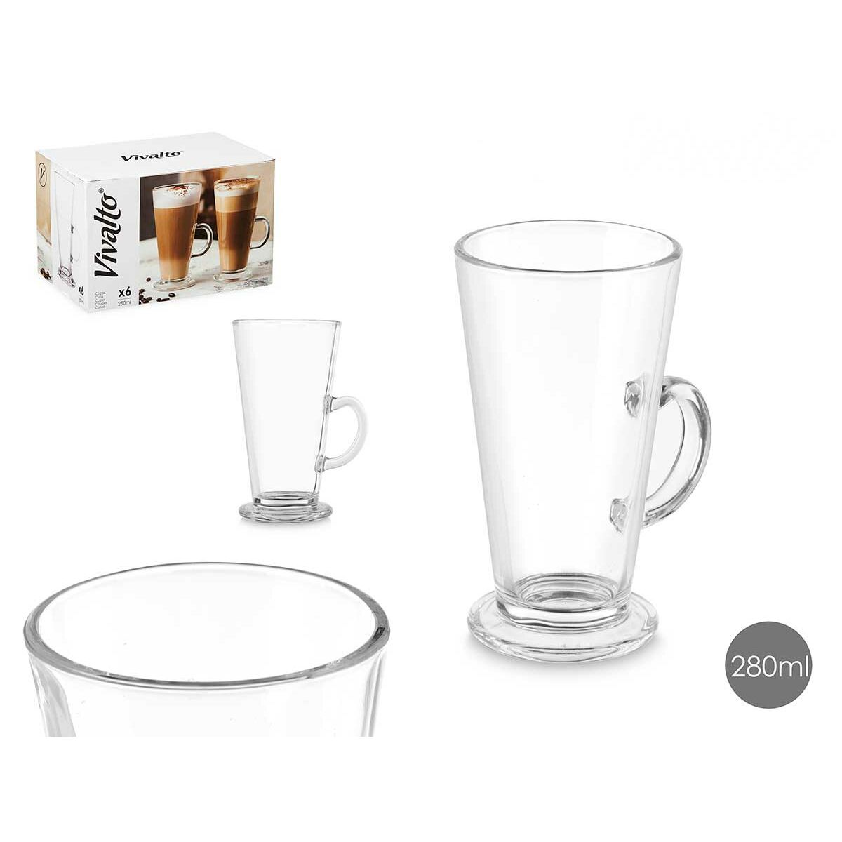 Vaso de Cristal Vivalto CAFE LATTE Transparente Vidrio 280 ml (6 Unidades)